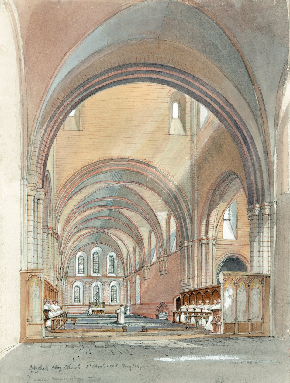 Kor og præsbyterium i Lilleshall Abbey, c1200-tallet, c1990-2010 af Terry Ball