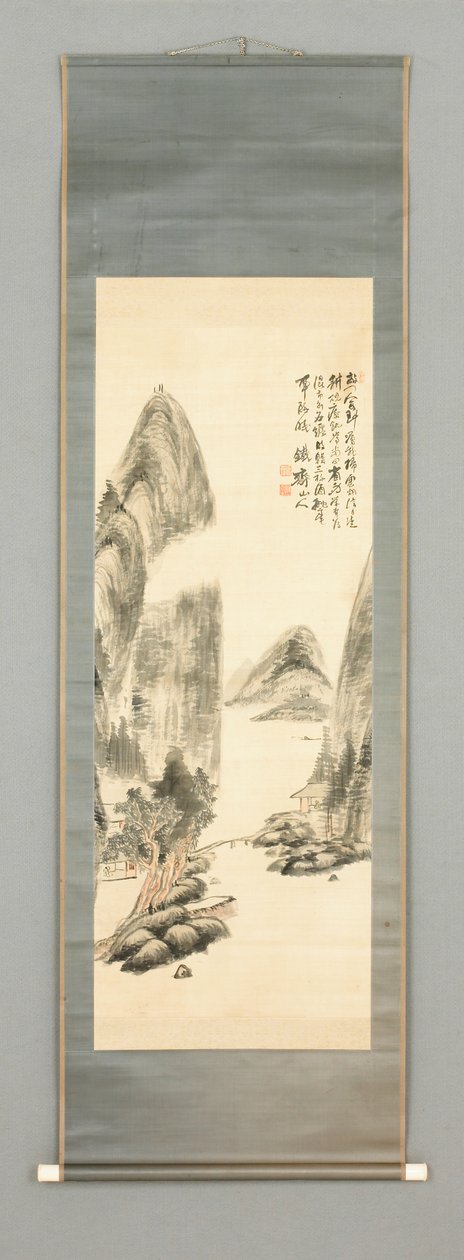 Landskab, ca. 1860 (blæk og farve på silke) af Tessai Tomioka