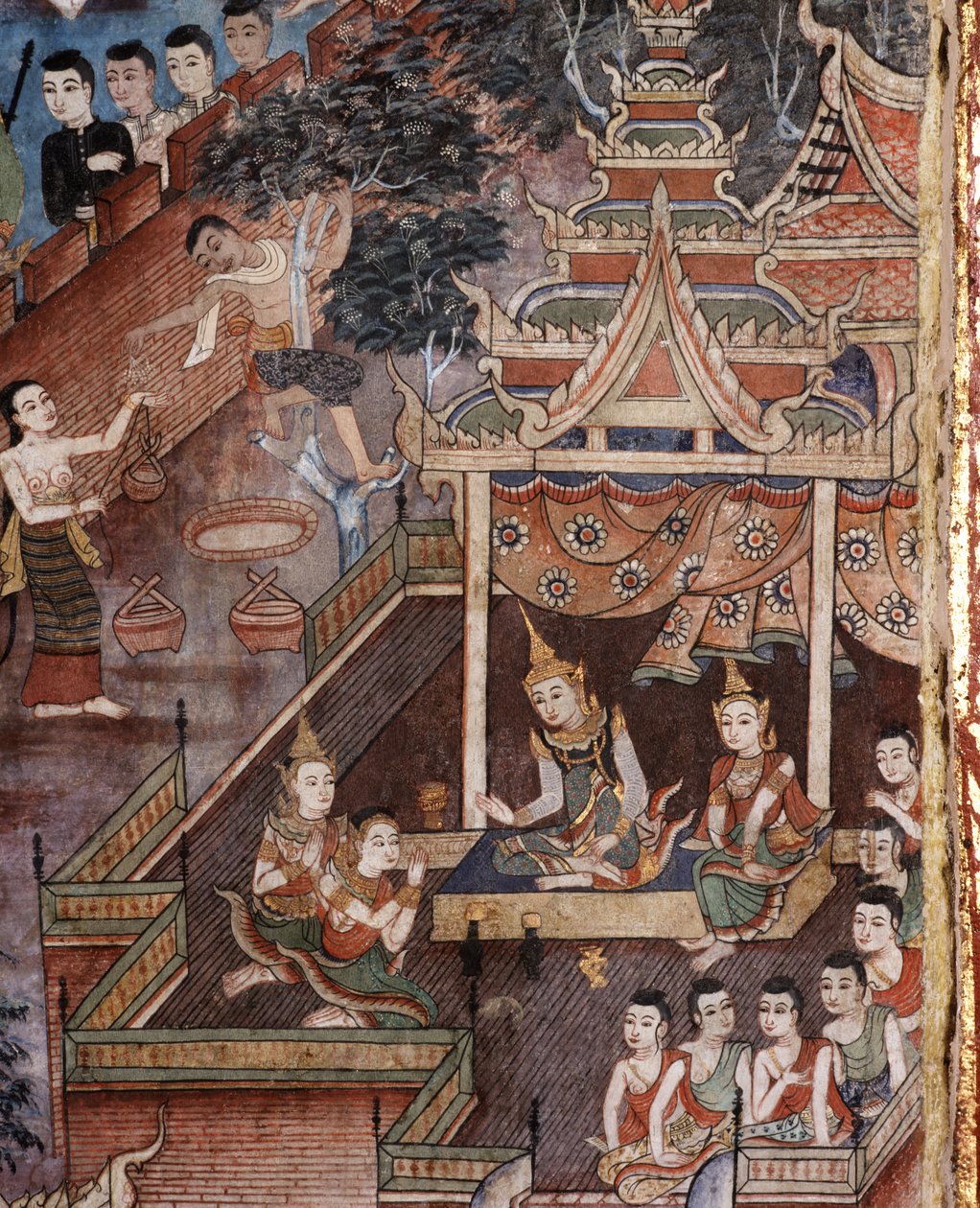 Detalje af vægmaleri af Thai School