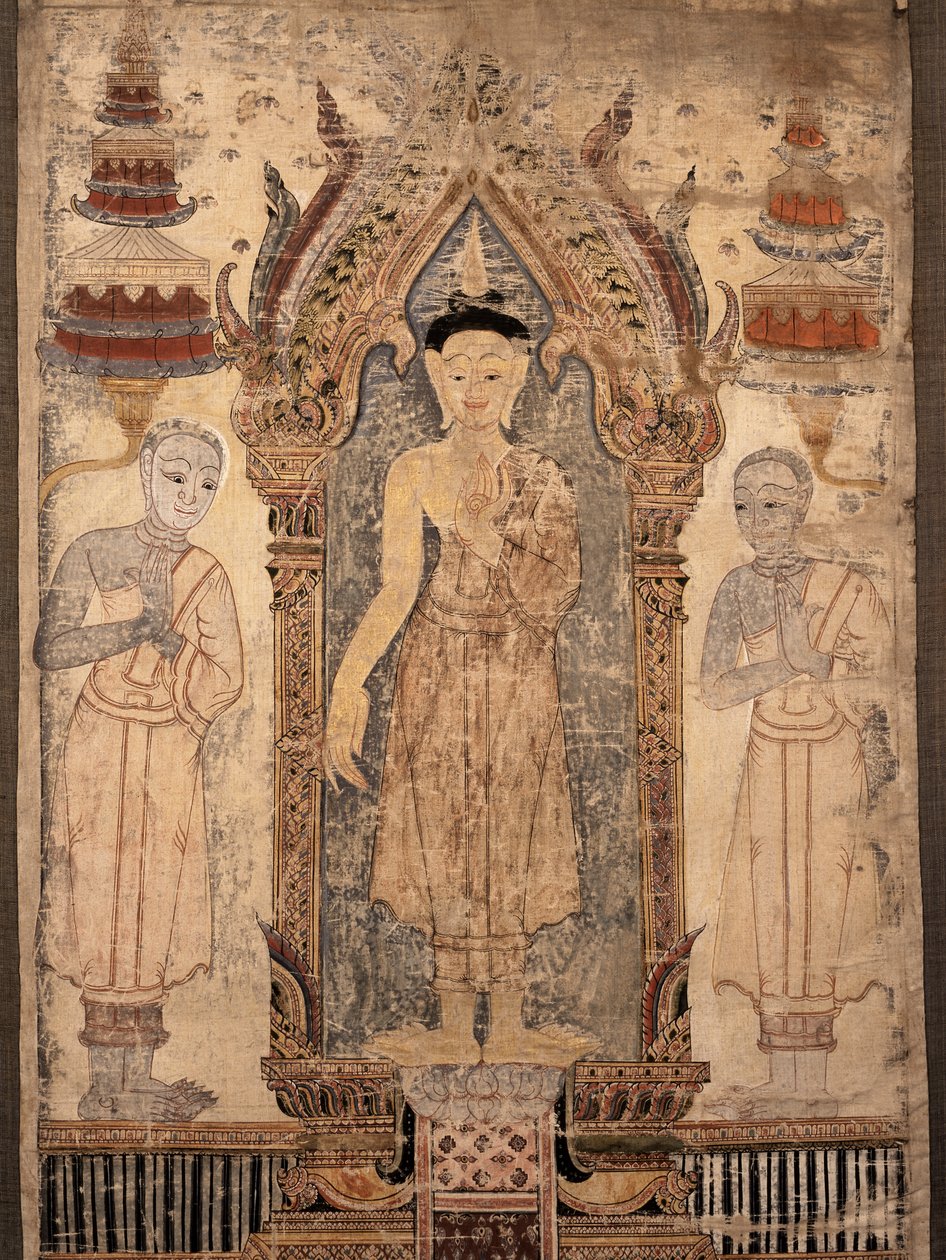 Banner, der forestiller Buddha med disciple, tidligt i det 19. århundrede (malet stof) af Thai School