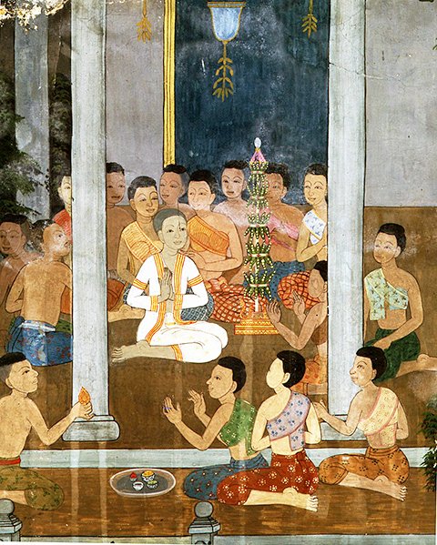 Indvielse af en munk (fresco) af Thai School