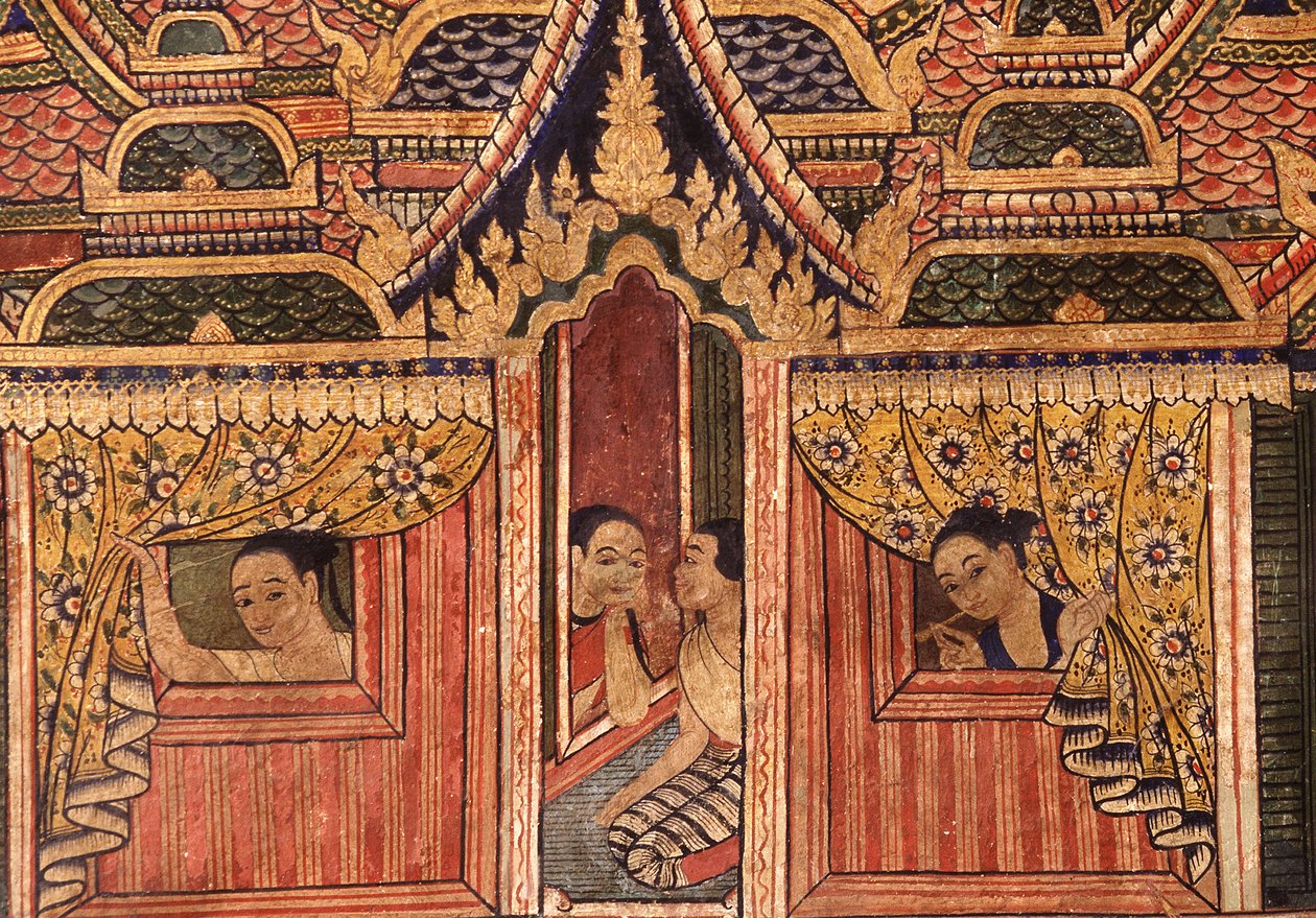 Detalje fra et vægmaleri ved Wat Phra Singh af Thai School