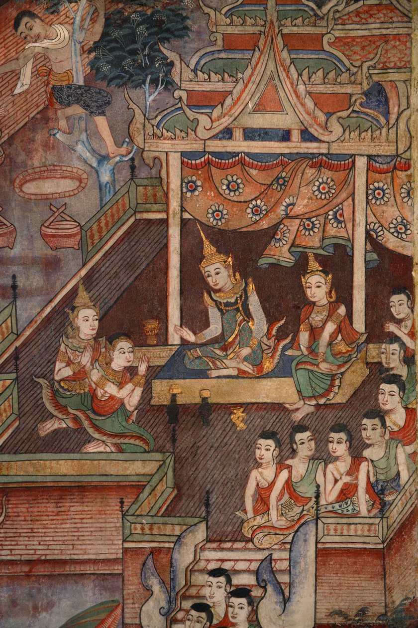 Detalje fra et vægmaleri i Viharn laikam ved Wat Phra Singh af Thai School