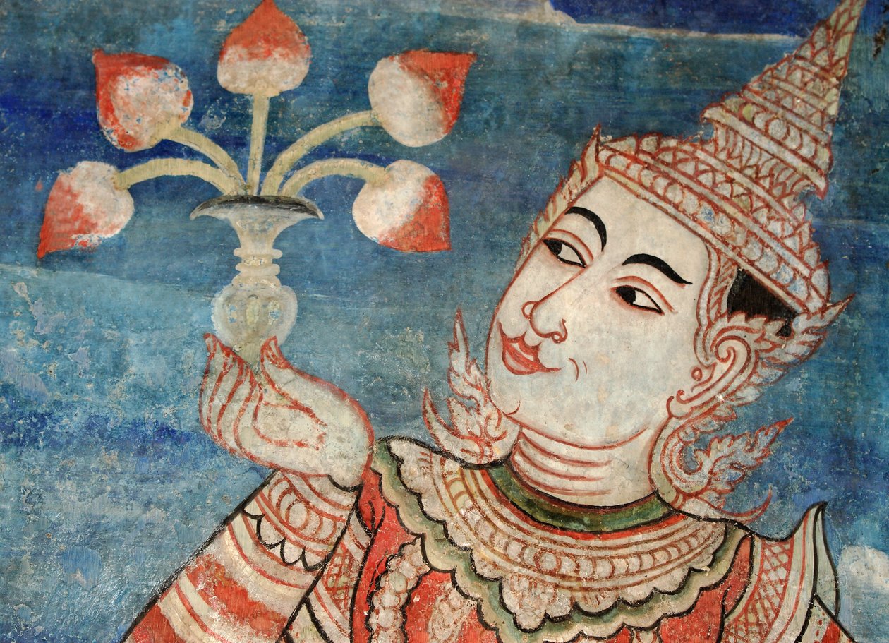 Detalje fra et vægmaleri i Viharn laikam ved Wat Phra Singh af Thai School