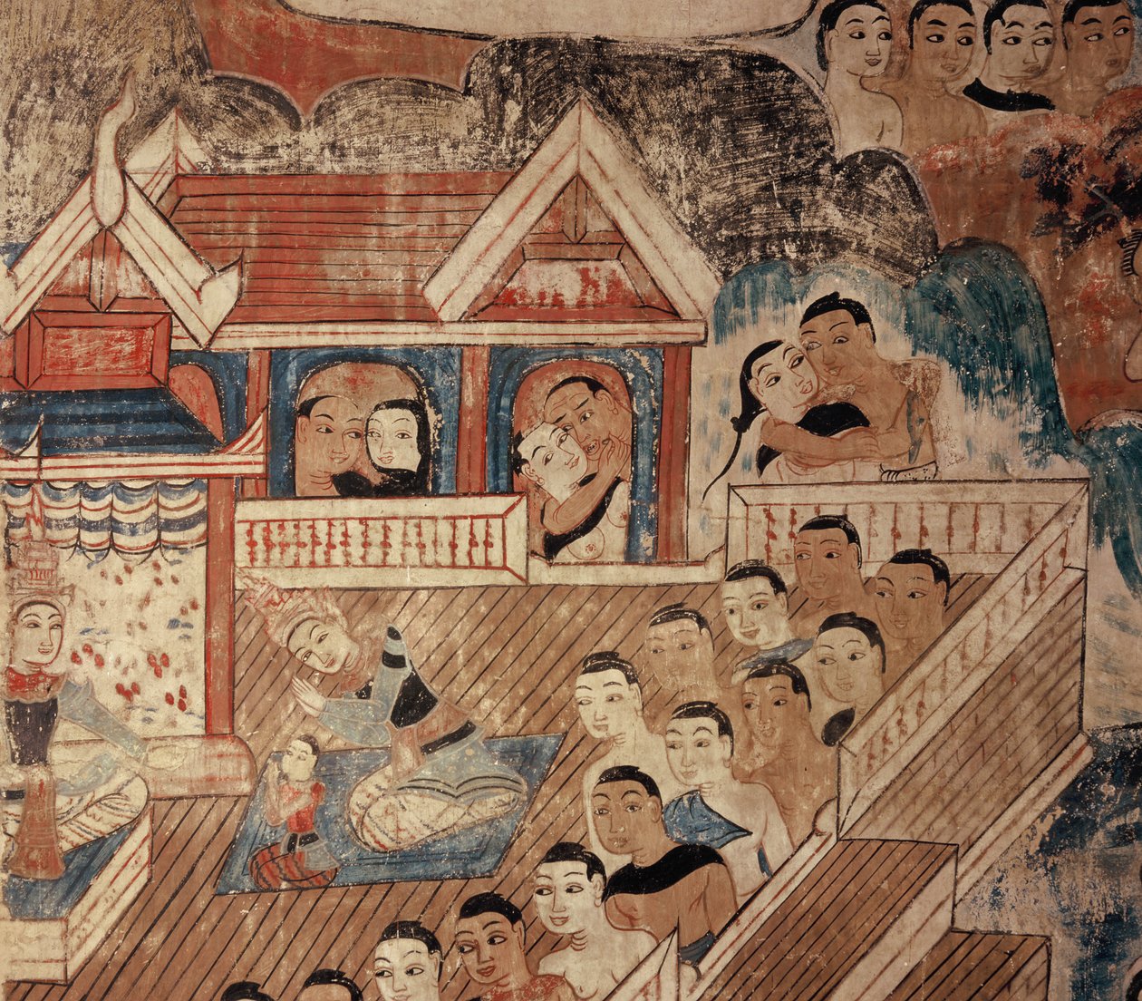 Detalje af vægmaleri af Thai School