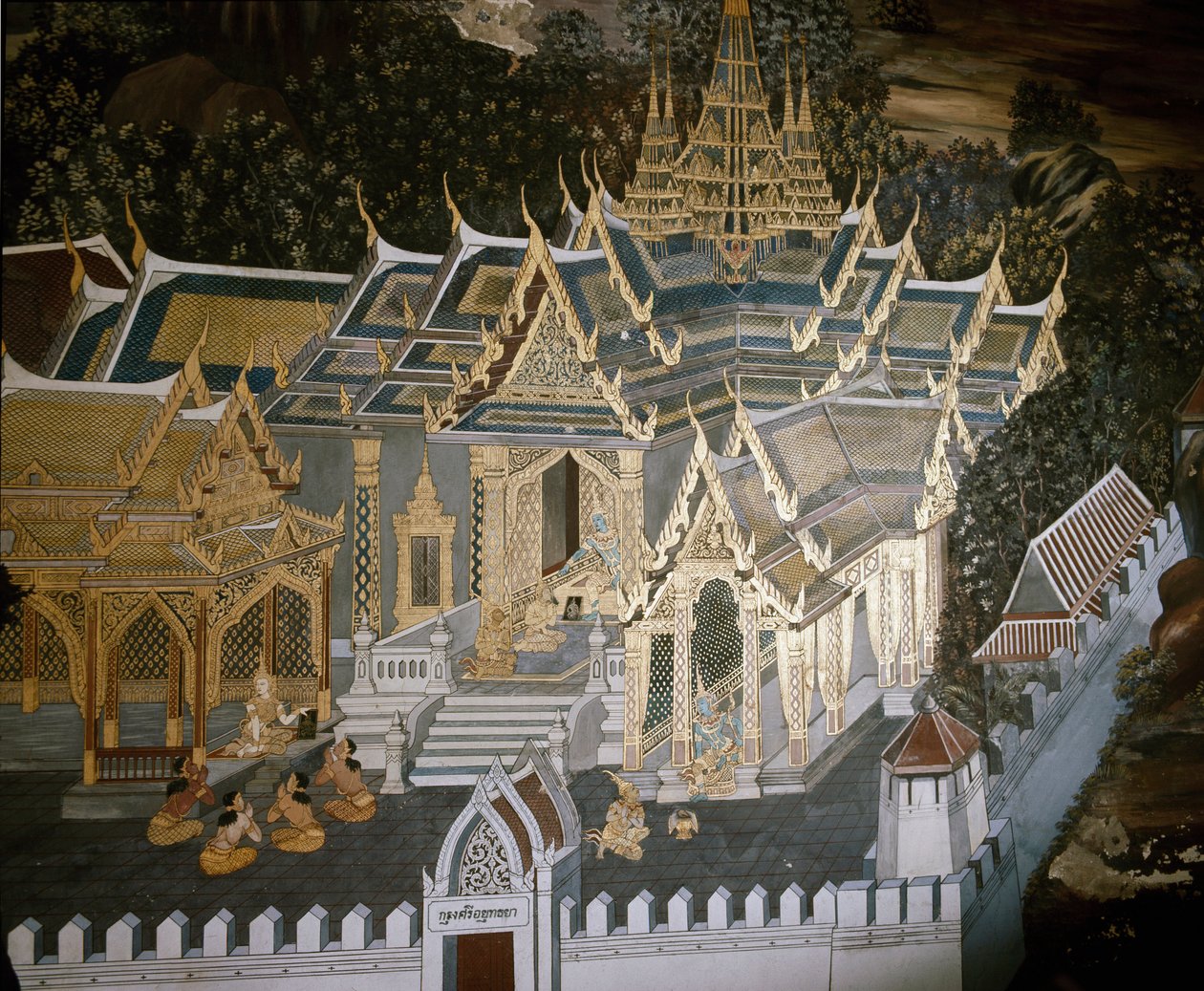 Episoder af Buddhas liv (fresco af Thai School