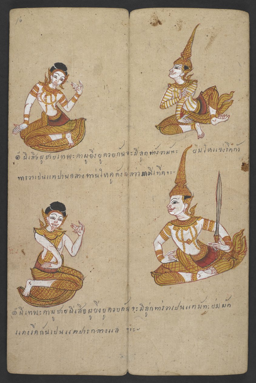 Eller 16455 f.16r, Heldige og uheldige kombinationer af par, fra Phrommachat (pergament) af Thai School