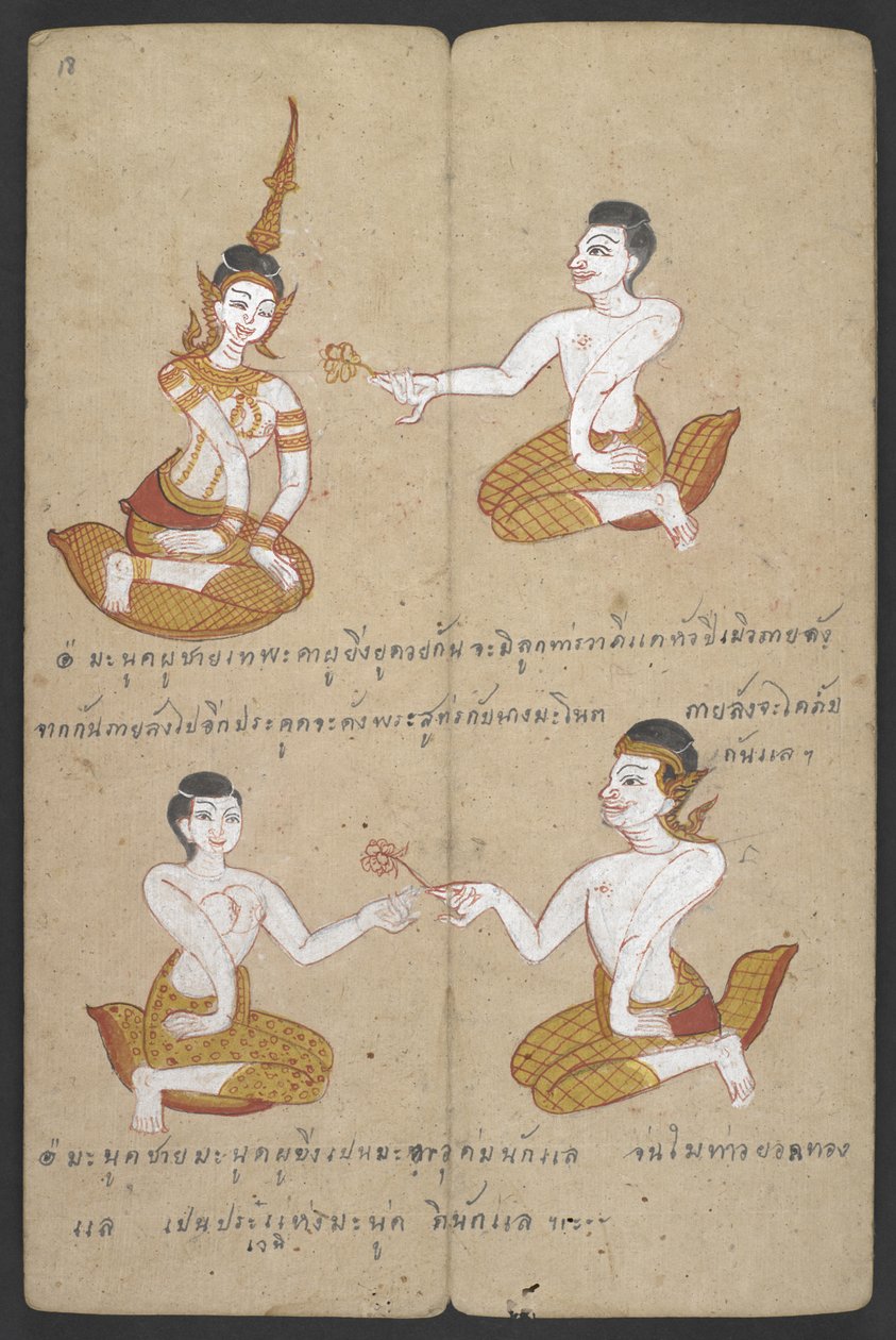 Eller 16455 f.18r, Heldige og uheldige kombinationer af par, fra Phrommachat (pergament) af Thai School