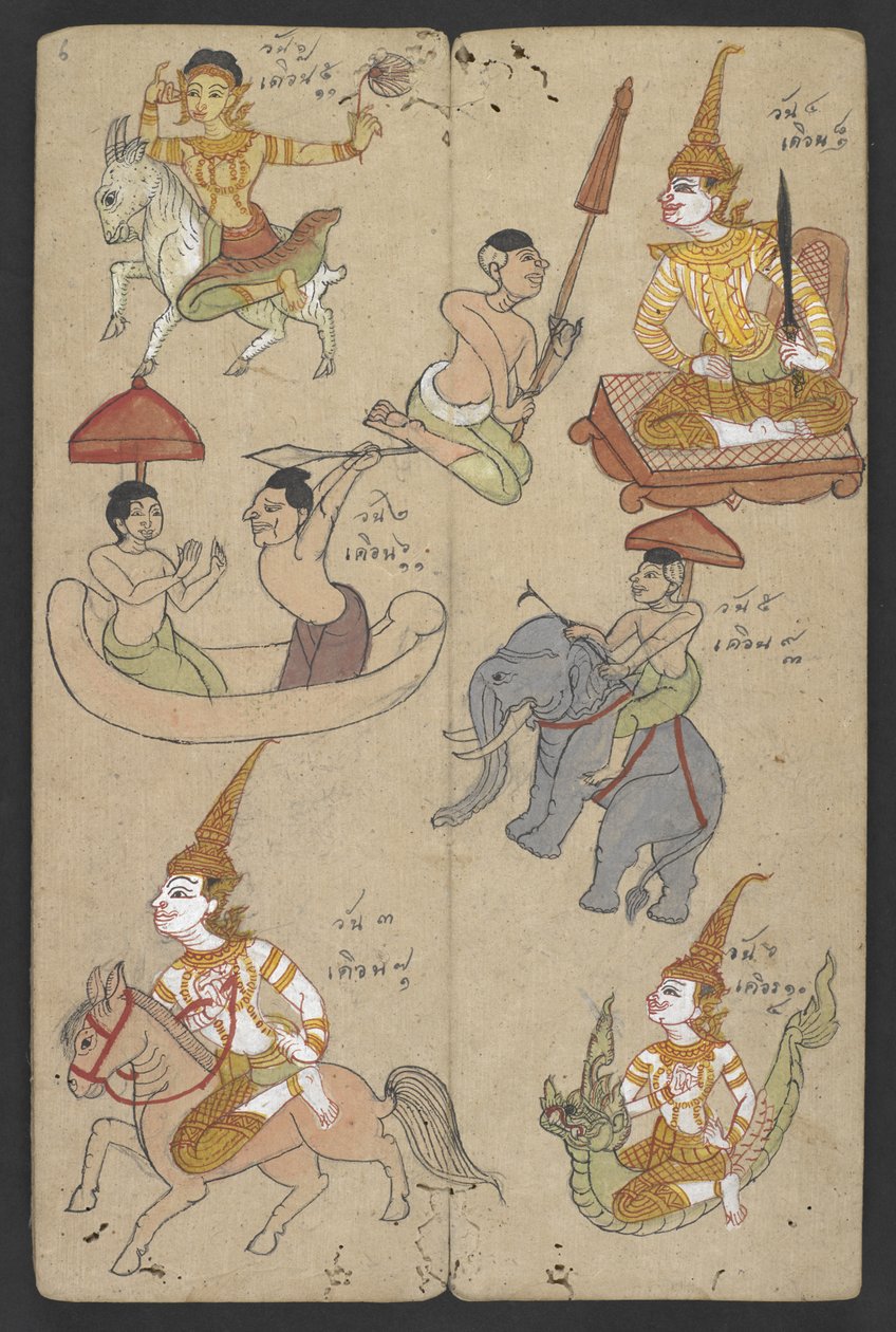Eller 16455 f.6r, Dyr fra Zodiac, fra Phrommachat (pergament) af Thai School