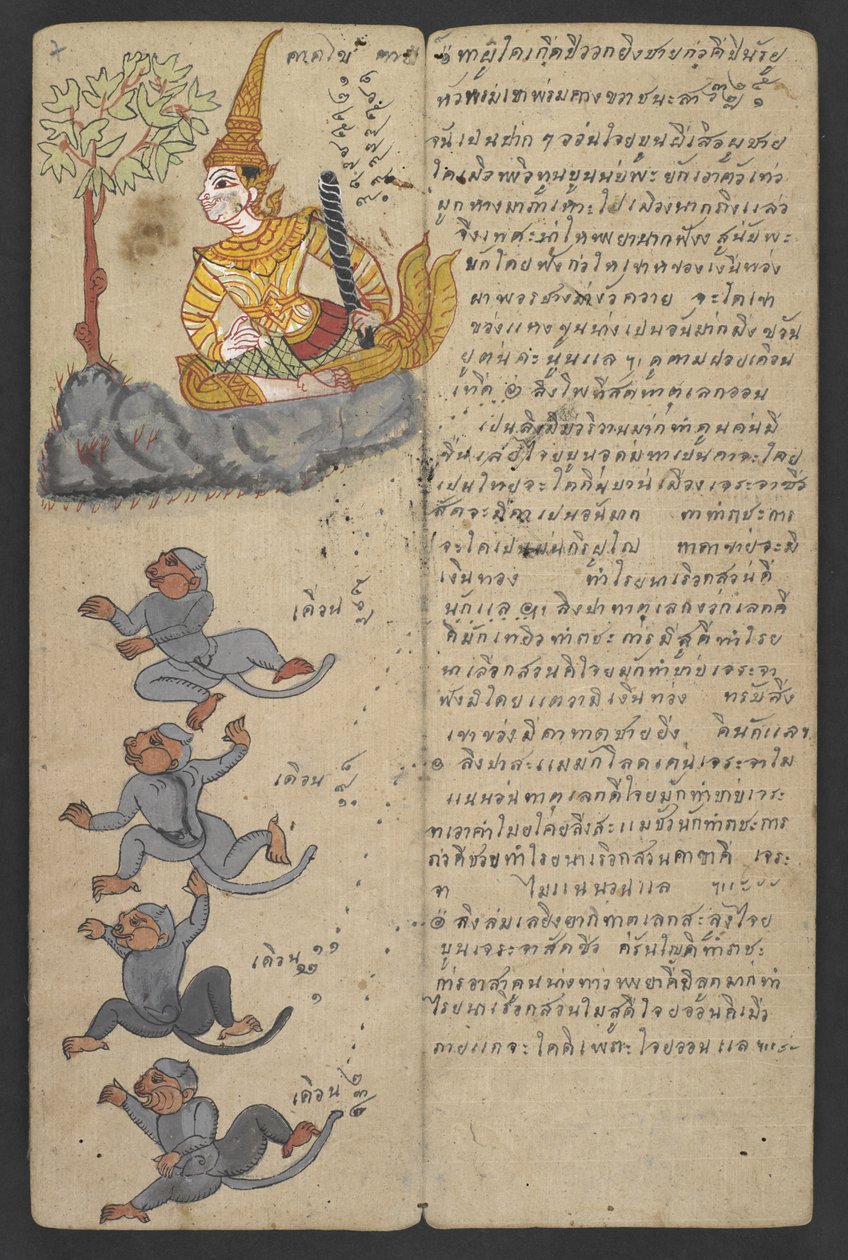 Eller 16455 f.7r, Dyr fra Zodiac, fra Phrommachat (pergament) af Thai School