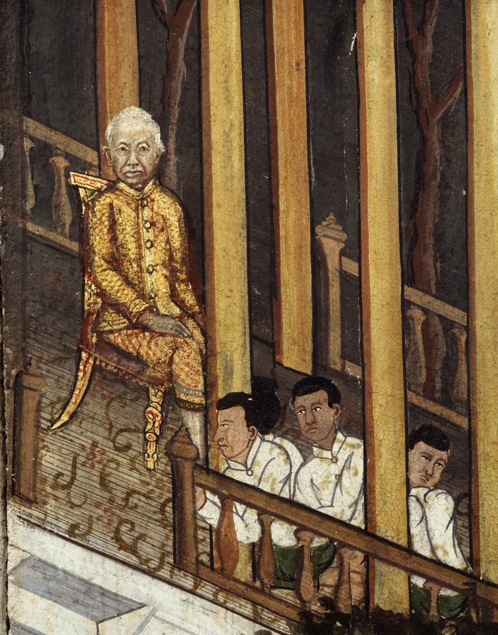 Portræt af Rama VI, der ser en solformørkelse i 1868 (vægmaleri) af Thai School