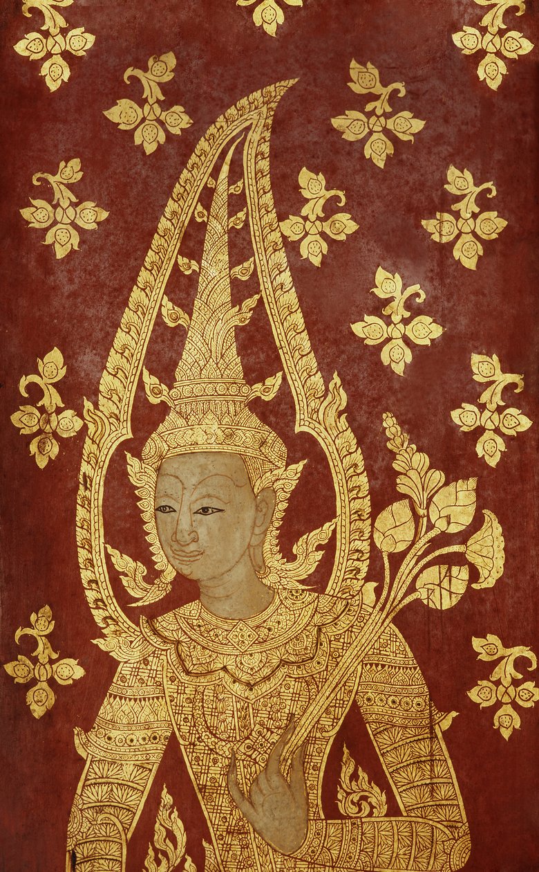 Dørpanel i Rattanakosin-stil med billede af en guddom, ca. 1860 (malet træ) af Thai School