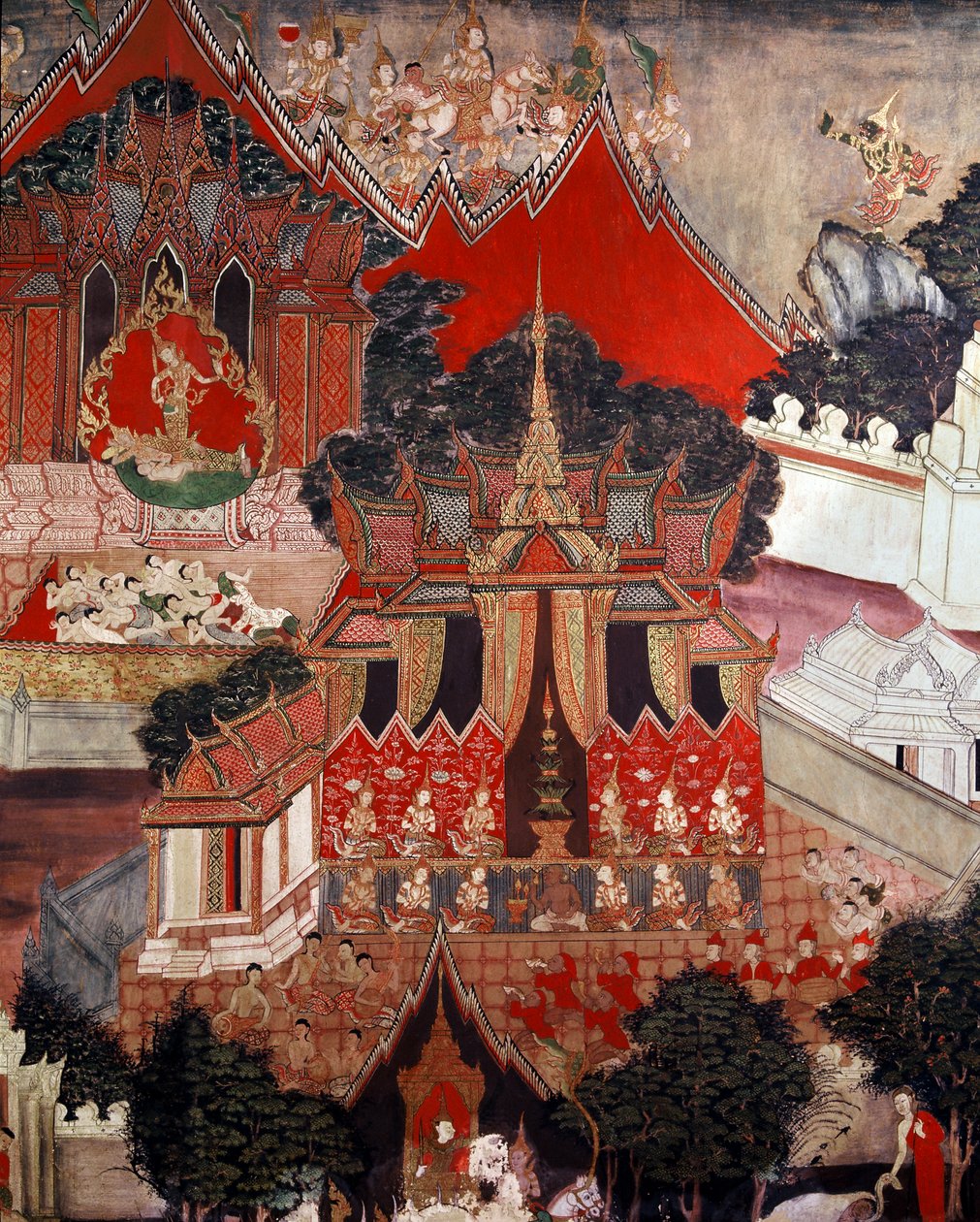 Scener fra Buddhas liv, midten af det 19. århundrede (vægmaleri) af Thai School