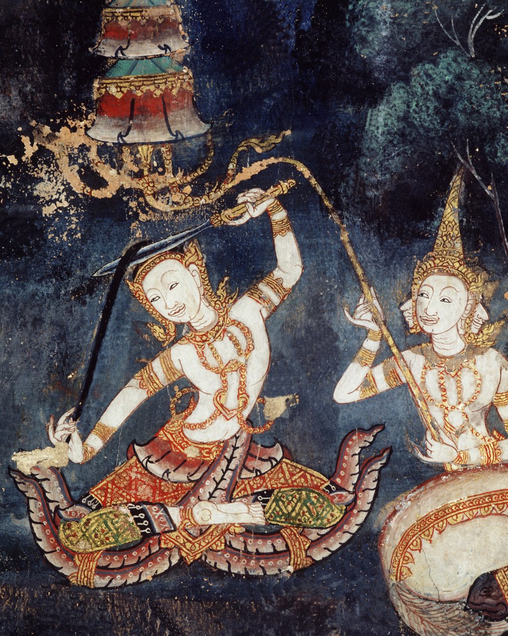 Siddhartha klipper sit hår (vægmaleri) af Thai School