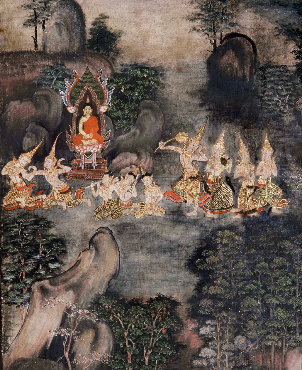 Buddhas fristelse (vægmaleri) af Thai School