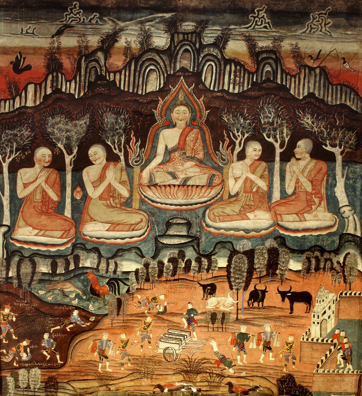 Den første prædiken og Khattana Kuman Jataka, 1867 af Thai School