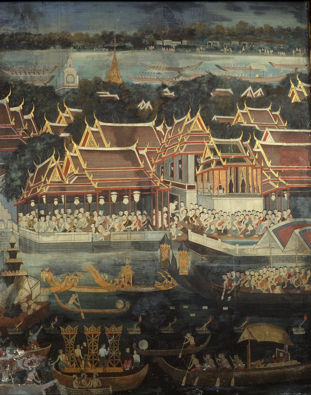 Loy Krathong-festivalen, 1864 (vægmaleri) af Thai School