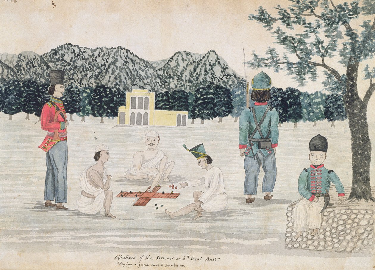 Skitse af Gurkha-livet ved Dehra Dun, ca. 1821 (wc på papir) af The Hon. Frederick Shore