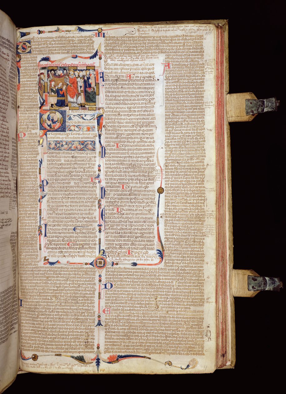 Ms McClean 136 f.188r Miniature af en præst, der velsigner et brudepar, fra Gregor IX