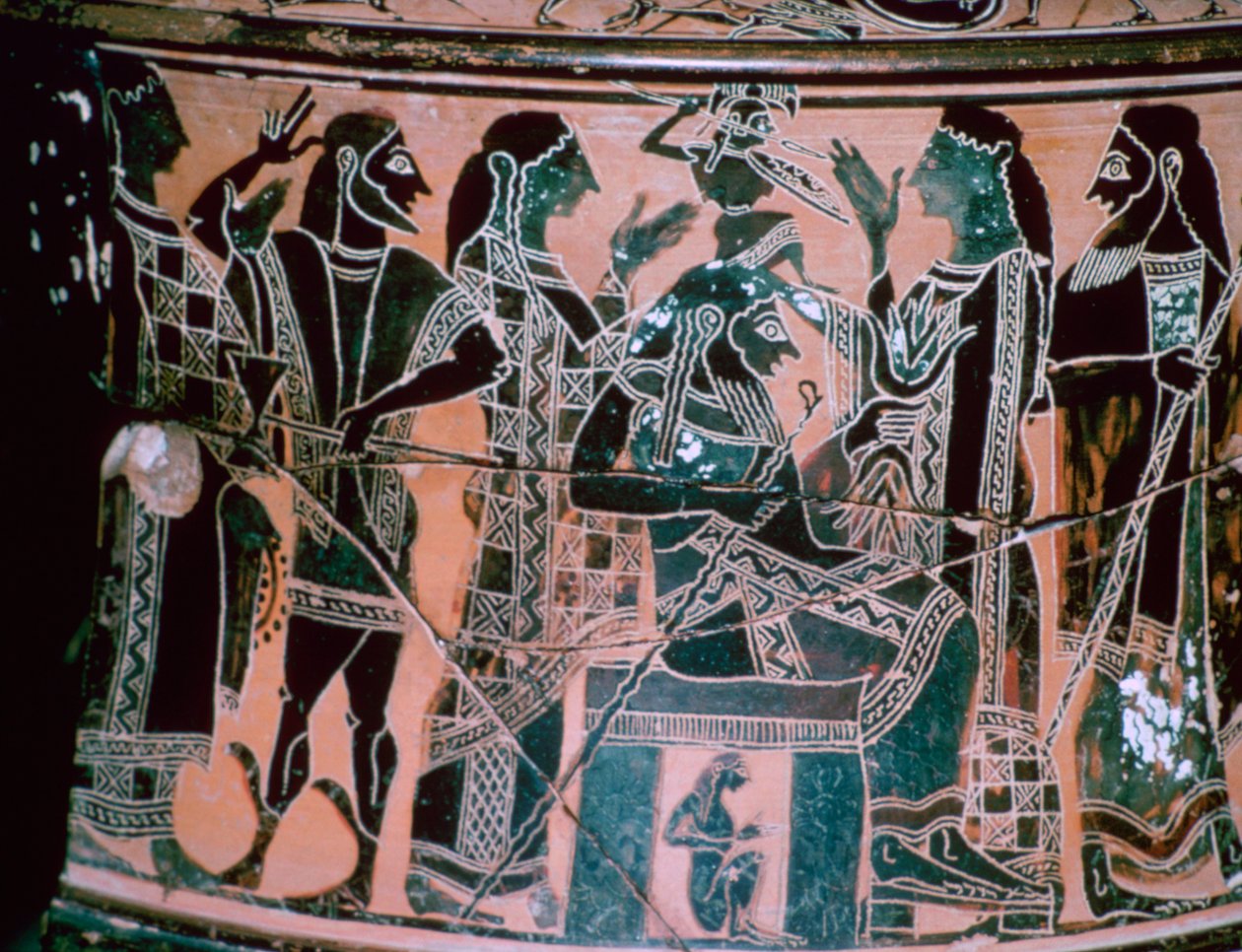 Sort-figureret hals-amfora, der skildrer Athenas fødsel, Attika, Grækenland. af The Antimenes Painter