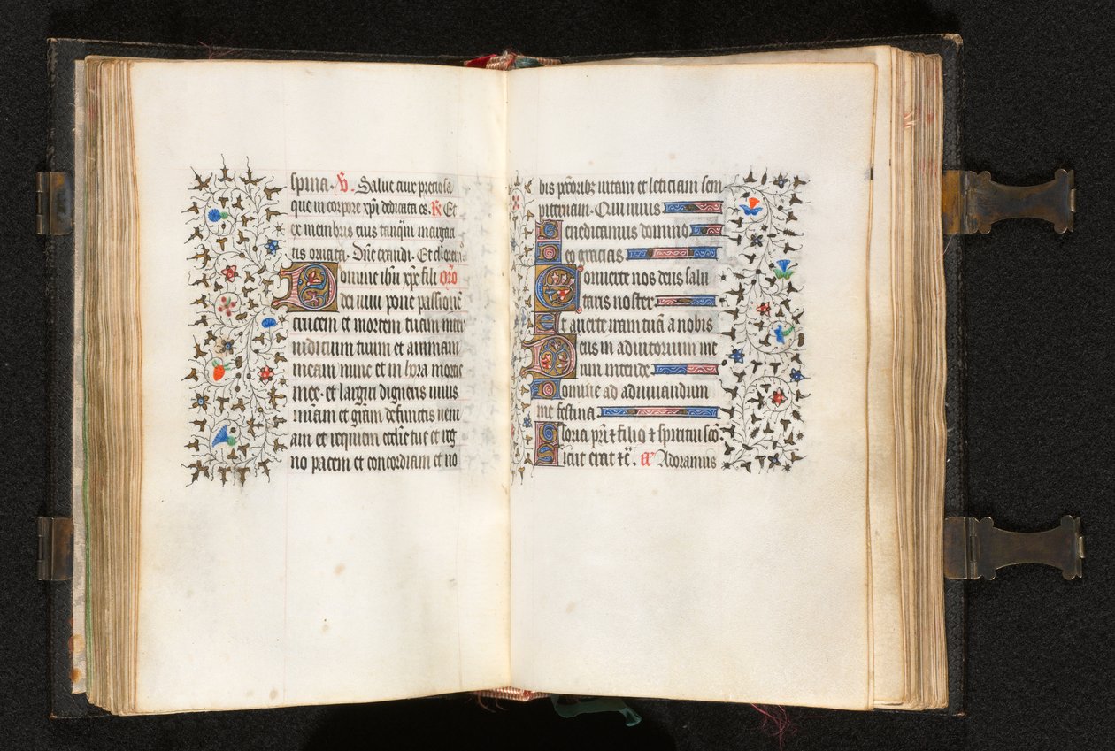 Timebog Brug af Paris: Fol. 105v, initial D med dekoreret kant, ca. 1420. af The Bedford Master