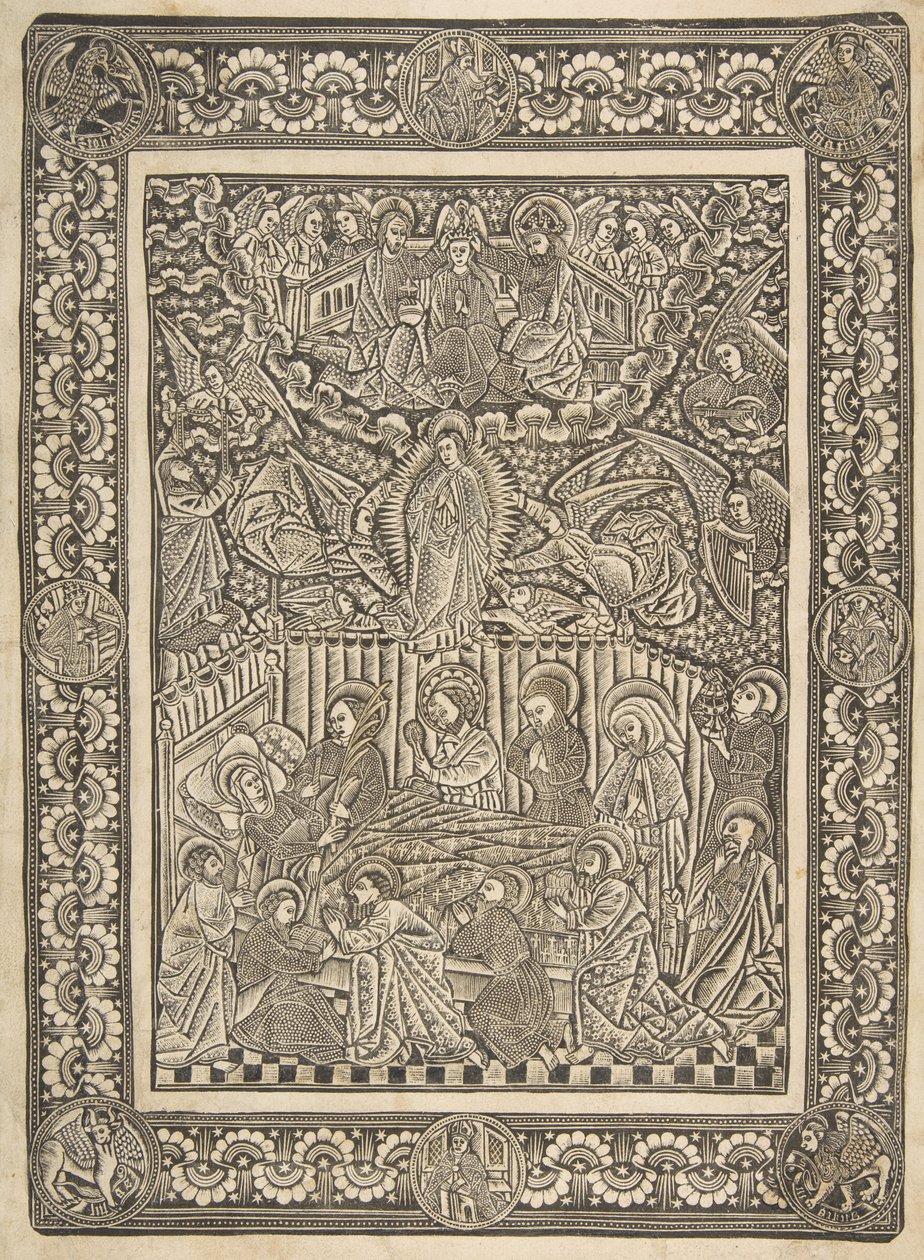 Jomfruens død, antagelse og kroning, ca. 1470-85. af The Master of the Mountainlike Clouds