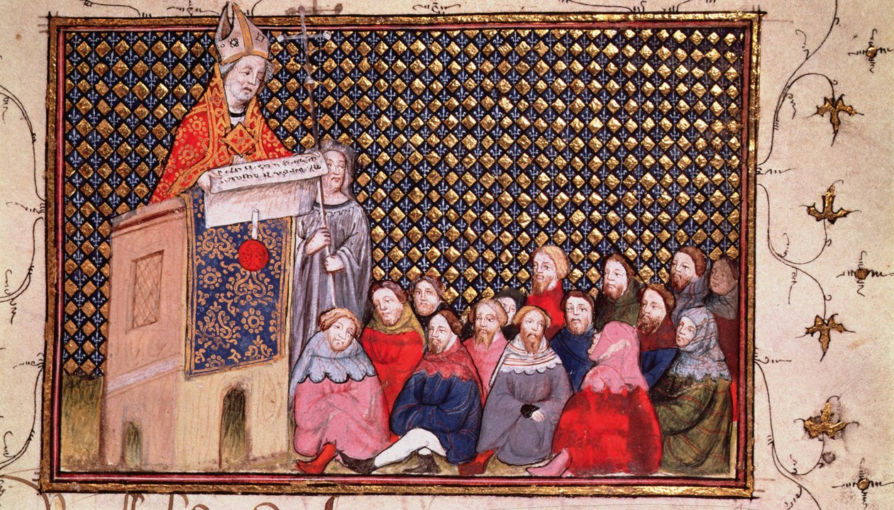 Harl 1319 f.12 Ærkebiskop Arundel prædiker for Henriks sag, fra 
