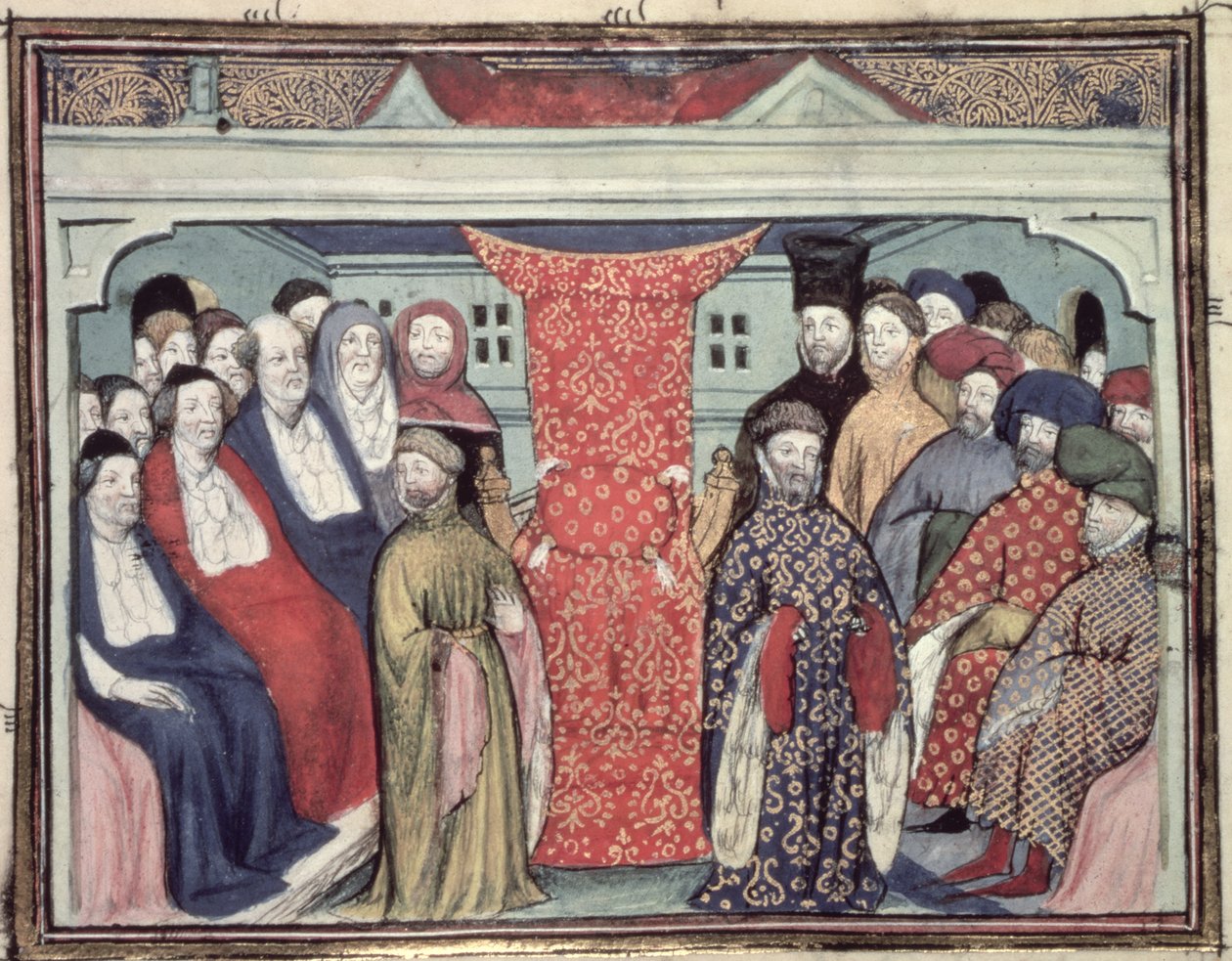 Harl 1319 f.57 Parlamentet i Westminster afsætter Richard II og udråber hertugen af Lancaster til kong Henrik IV af The Virgil Master