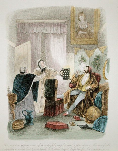 Illustration fra Visitation of a London Exquisite to his Maiden Tants in the Country, udgivet 1859 (se også 193200, 203629-30) af Theo Theo