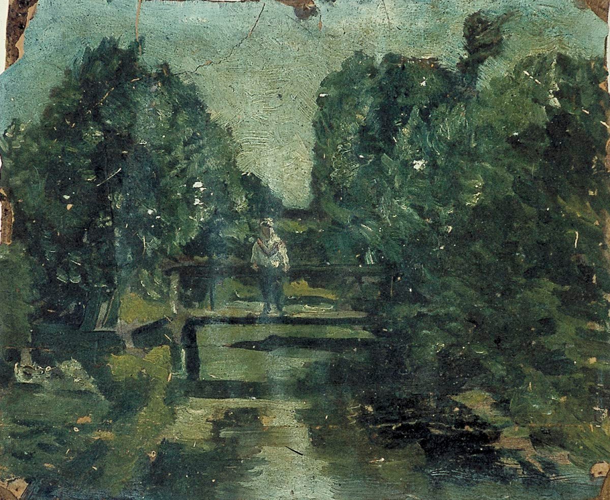 Figur på en bro i en skov af Theo van Doesburg