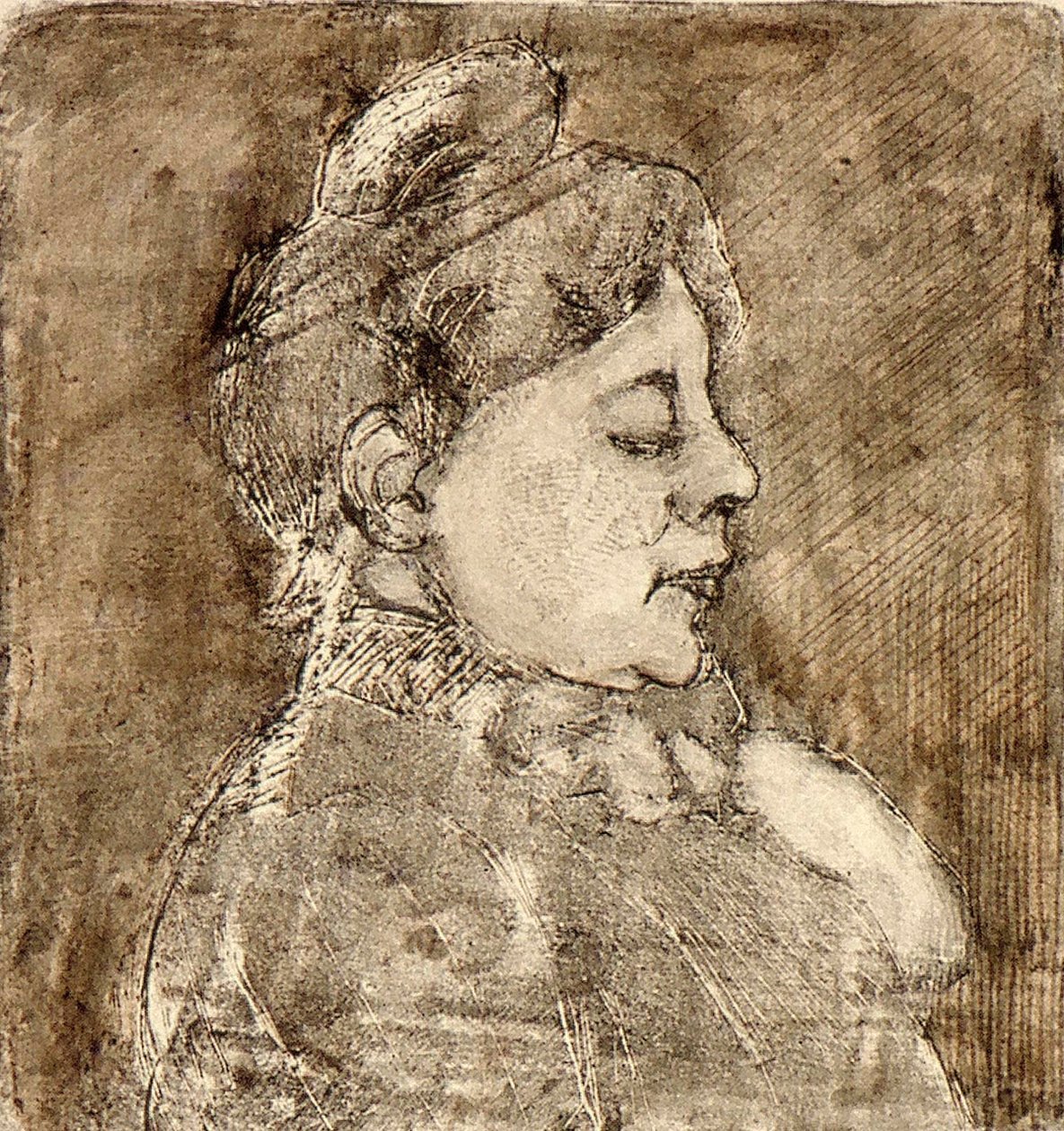 Portræt af Agnita Feis i profil af Theo van Doesburg