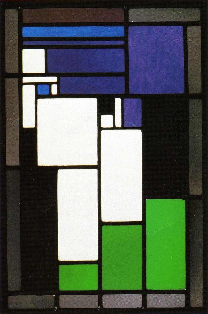 Farvet glas sammensætning kvindelig hoved af Theo van Doesburg