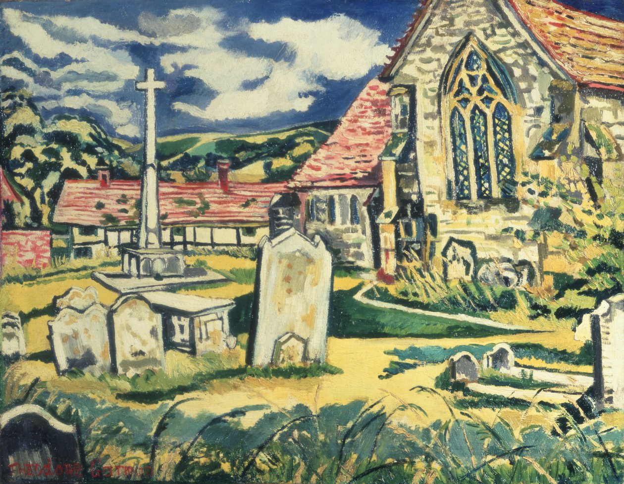 South Harting Church (olie på lærred) af Theo Garman