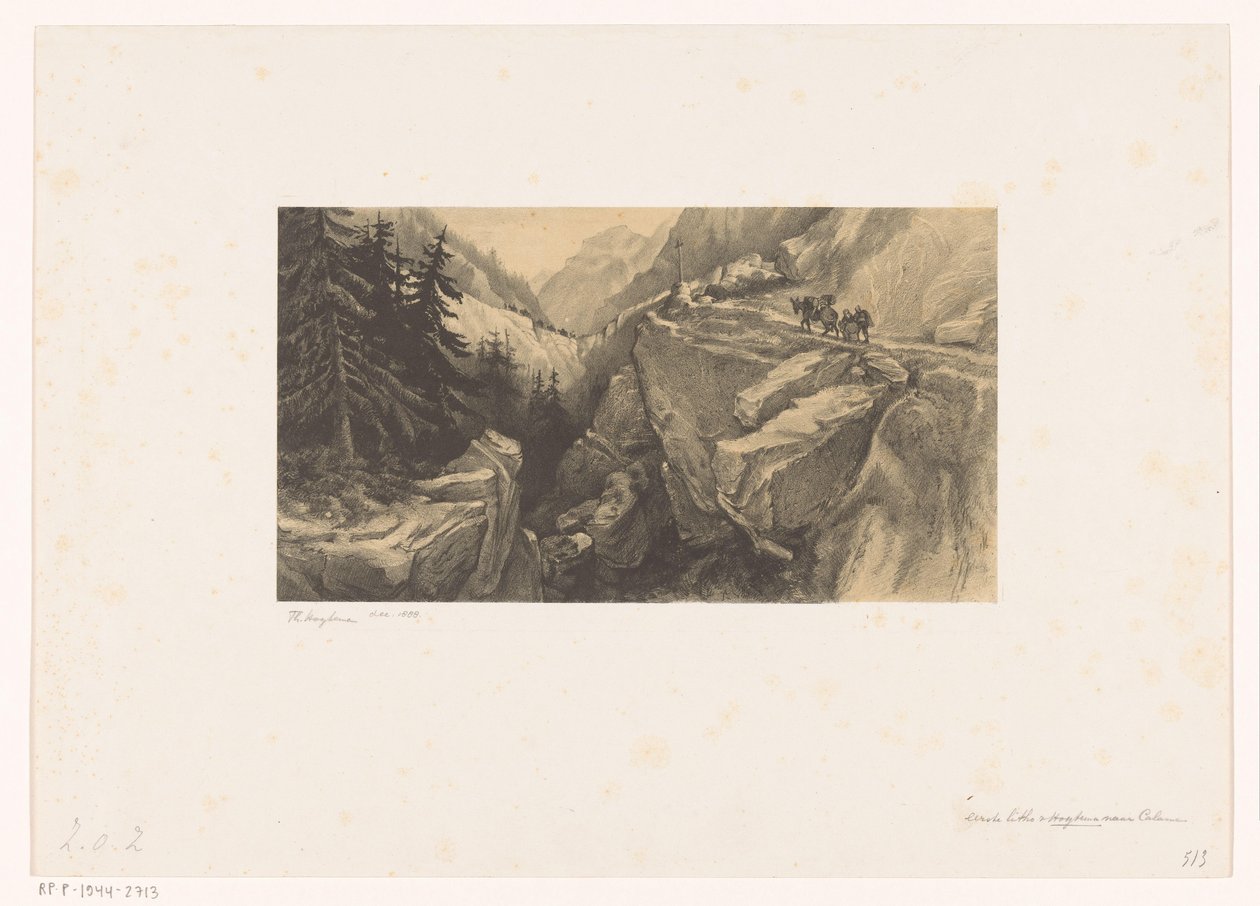 Alpelandskab med bjergpas af Theo van Hoytema (signed by artist)