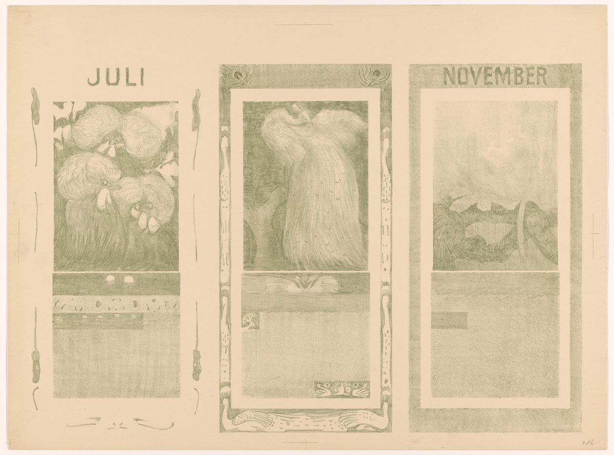 Kalendere for juli, august og november 1910 af Theo van Hoytema