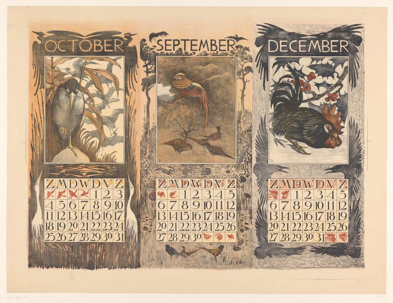 Kalendere for oktober, september og december 1903 af Theo van Hoytema