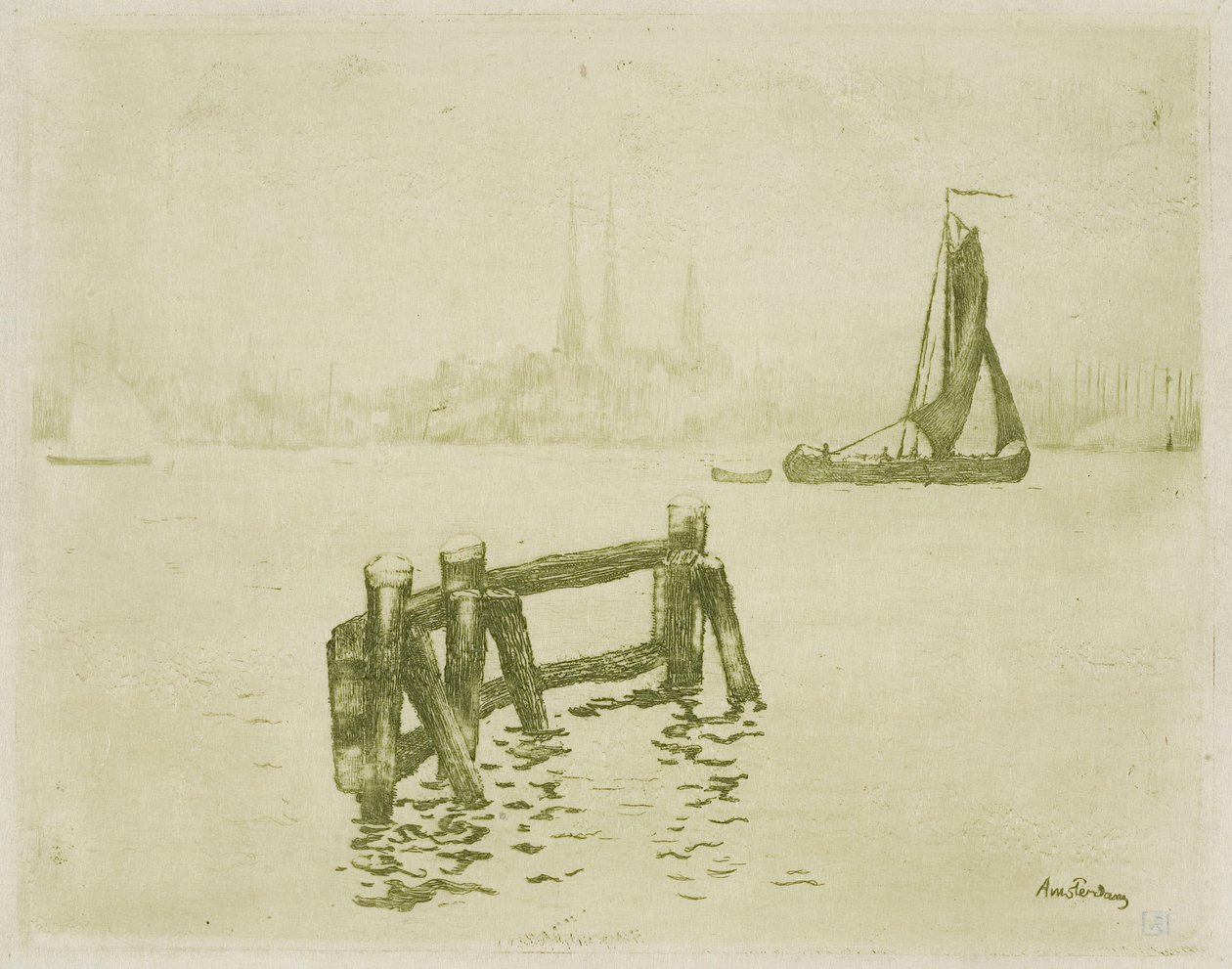 Udsigt over Amsterdam af Théo van Rysselberghe