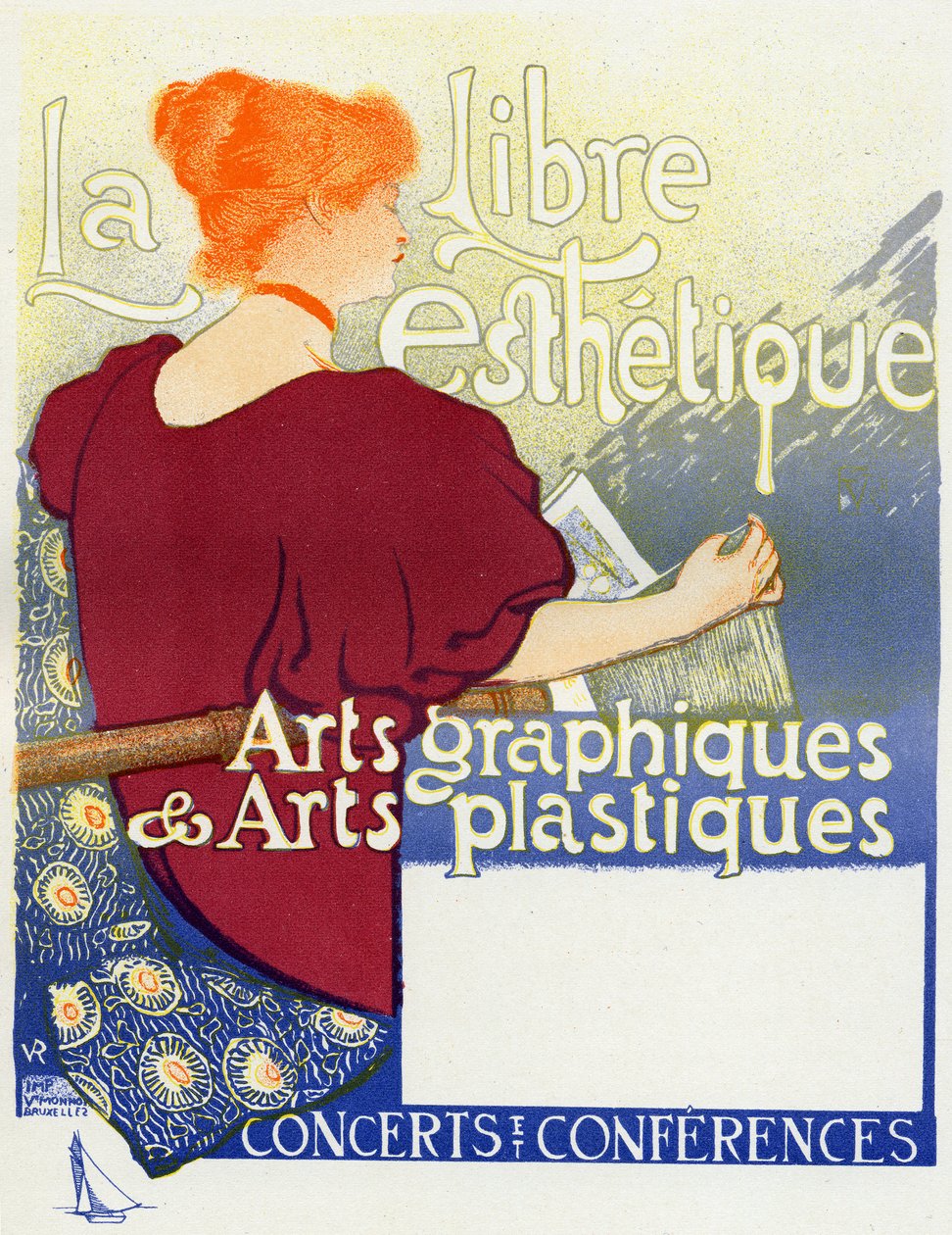 Musik. La Libre Esthetique (Den frie æstetik), koncerter i Bruxelles. Plakat af Van Rysselberghe, Belgien, ca. 1895 (plakat) af Théo van Rysselberghe