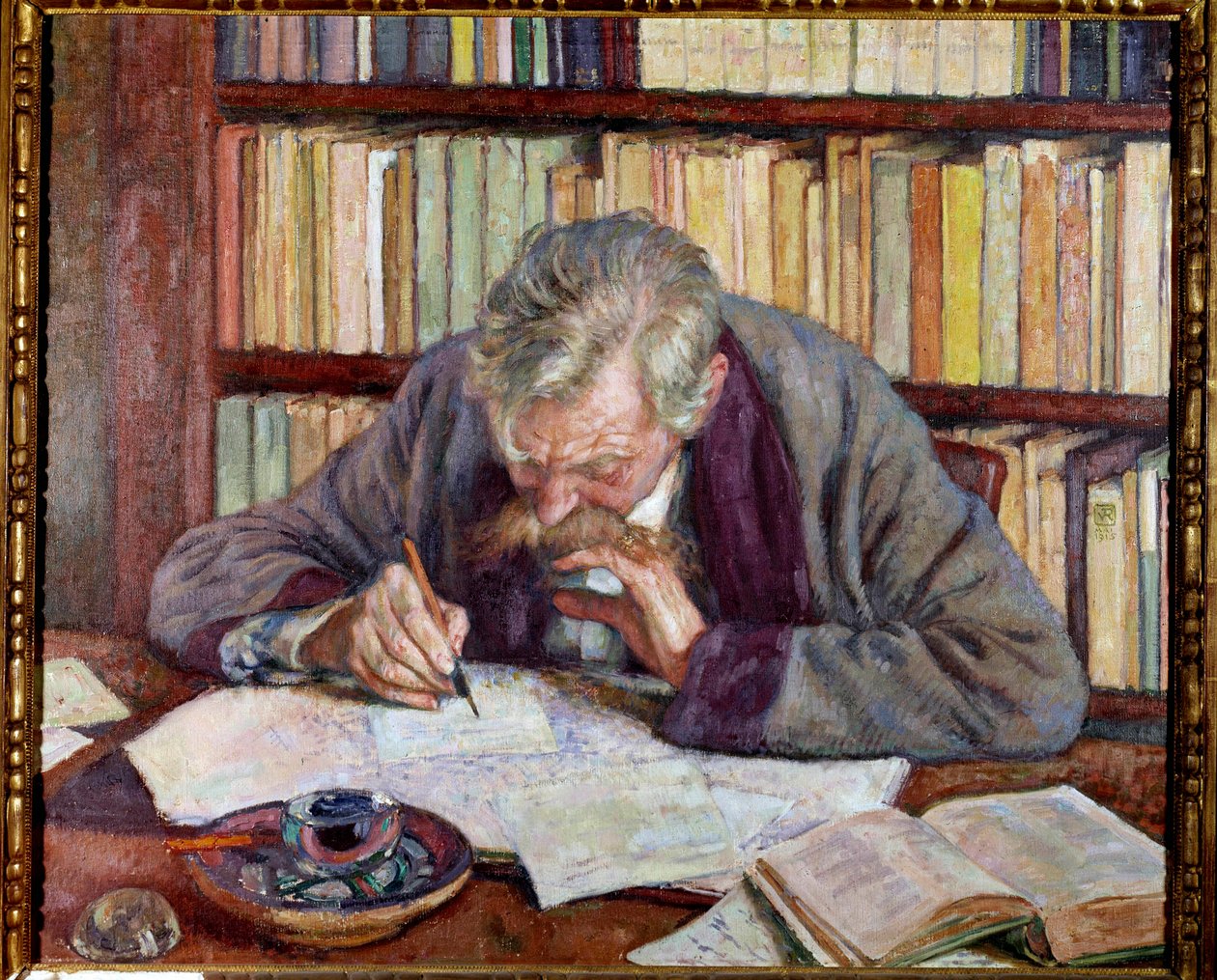 Portræt af den belgiske digter Emile Verhaeren (1885-1916) på hans kontor Maleri af Theodore Van Rysselberghe (1862-1926) Paris fra det 20. århundrede. Kommunalt museum for moderne kunst af Théo van Rysselberghe