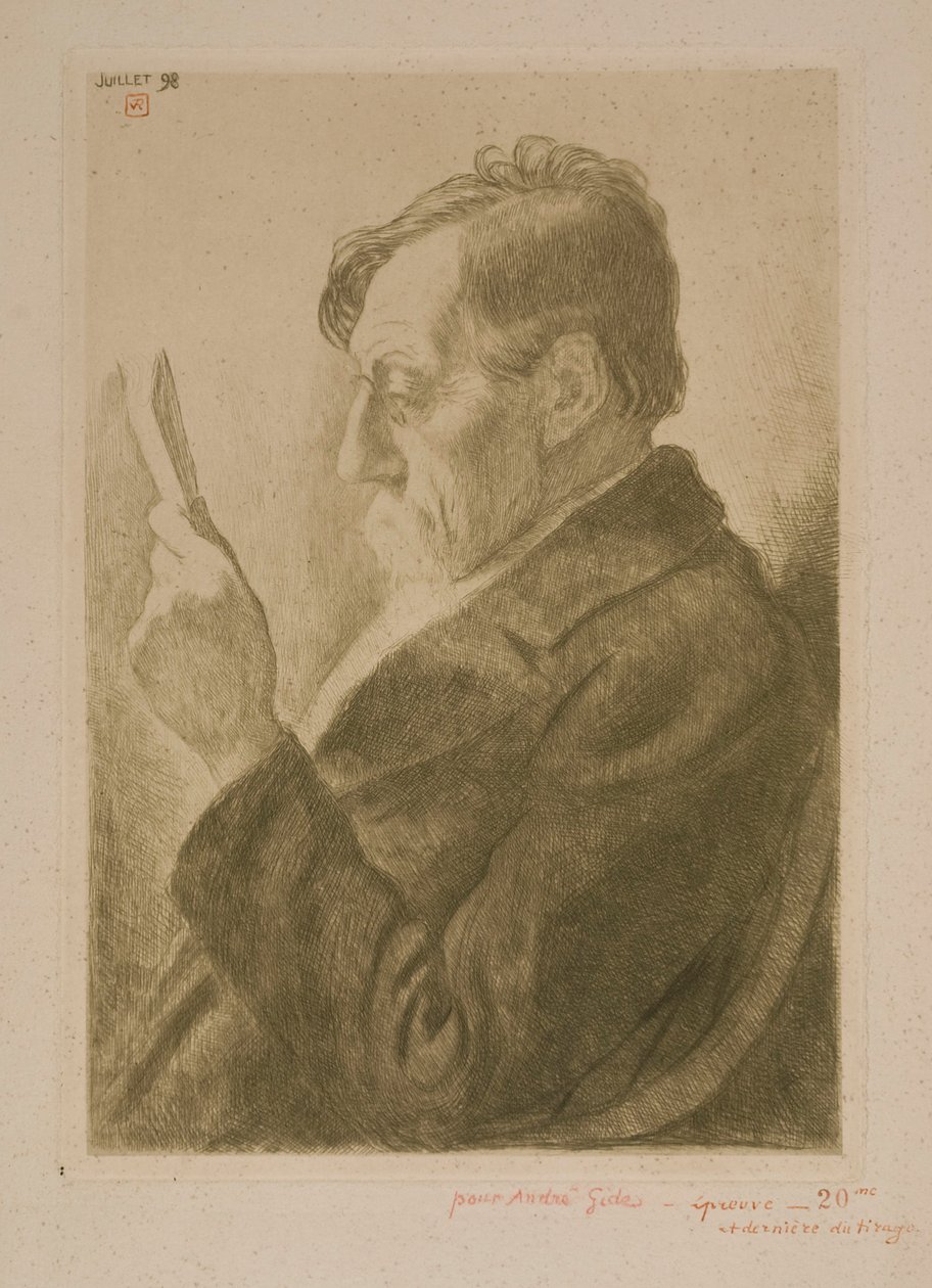 Portræt af forfatteren Émile Verhaeren, læsende af Théo van Rysselberghe