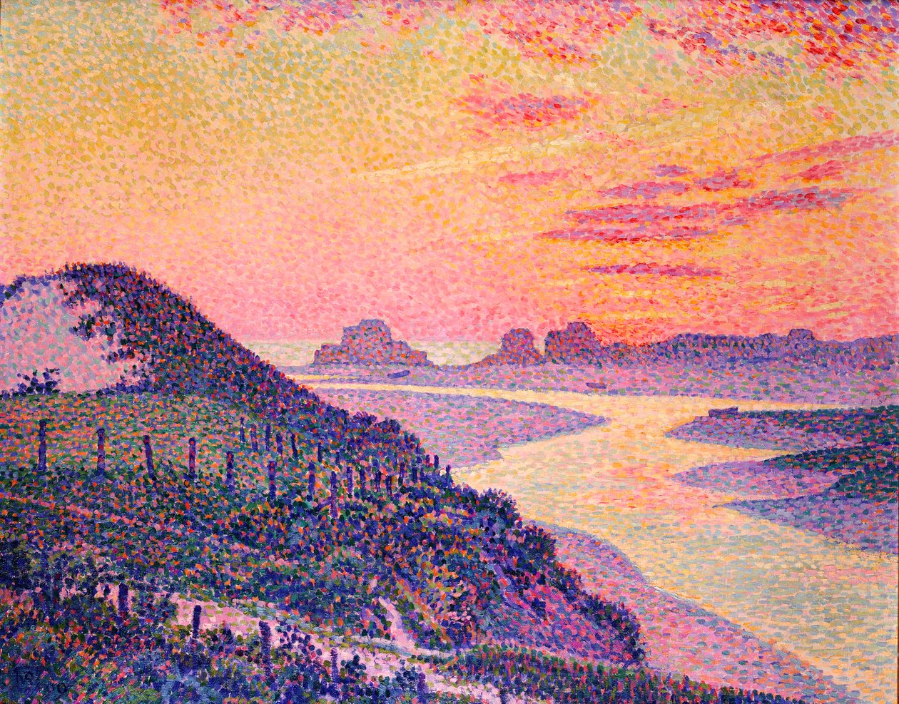 Solnedgang ved Ambleteuse, Pas-de-Calais, 1899 af Théo van Rysselberghe