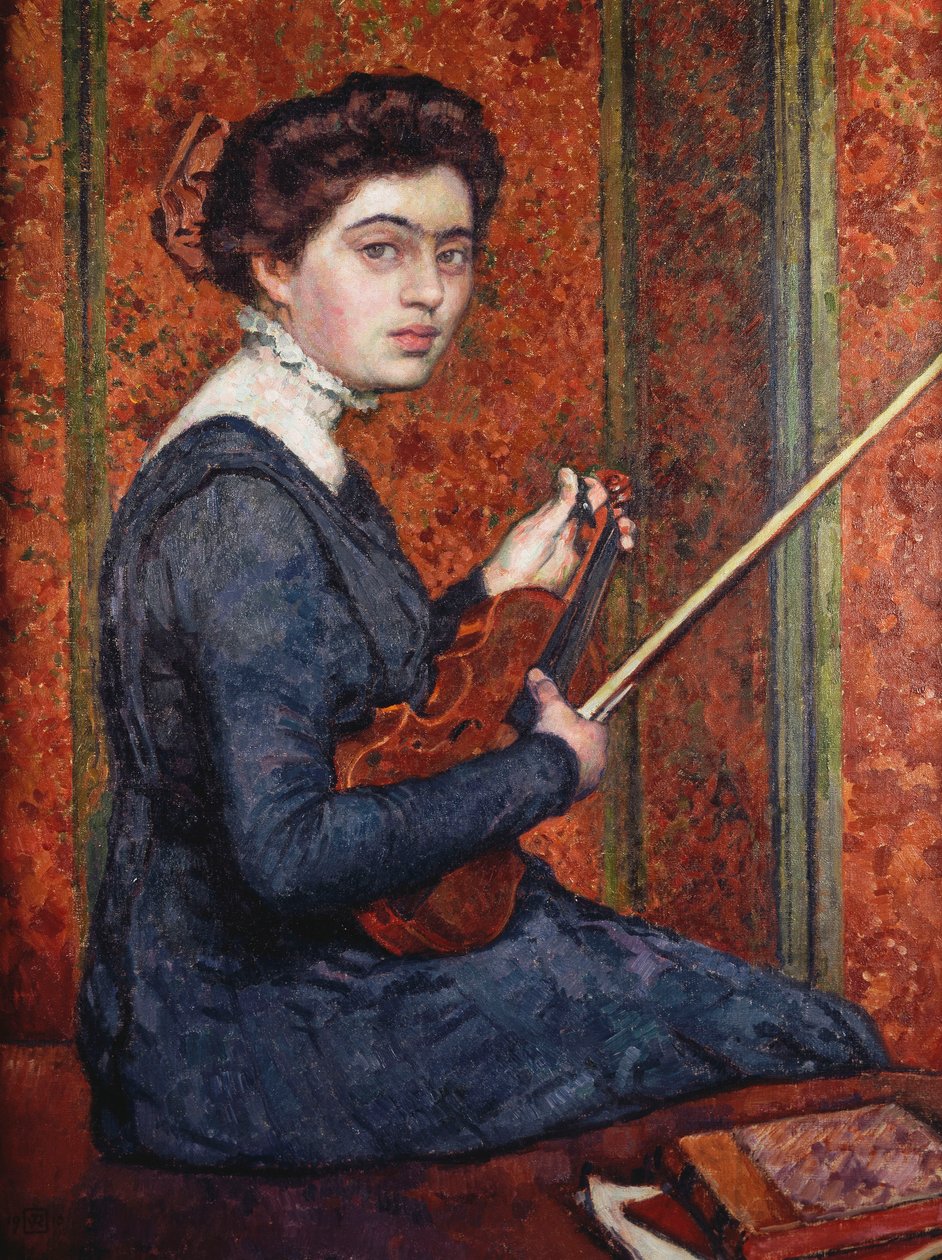 Kvinde med violin af Théo van Rysselberghe
