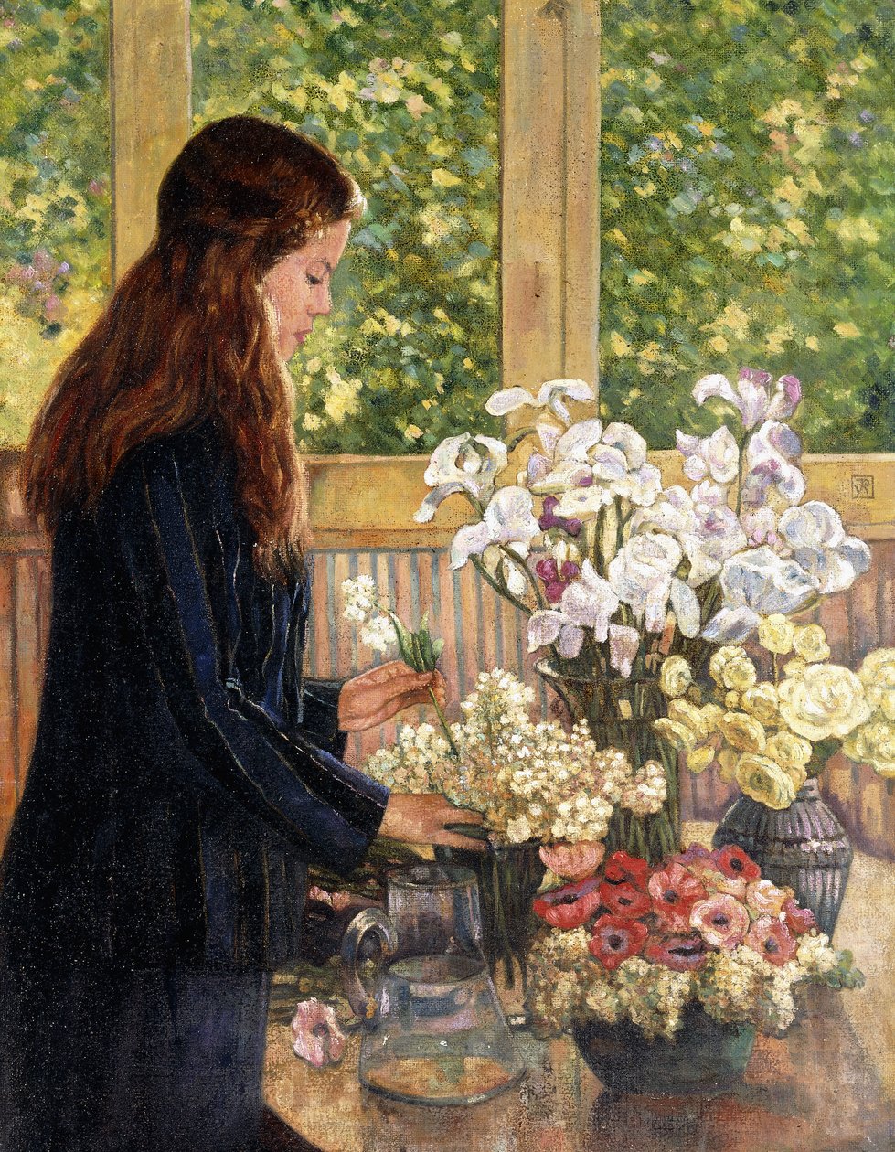 Ung pige med vaser med blomster, af Théo van Rysselberghe