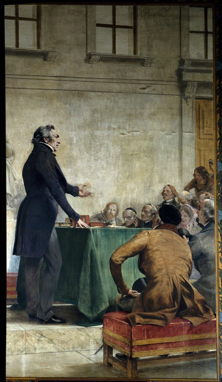Francois Arago (1786-1853) studerede populær astronomi i observatoriets amfiteater. Maleri af Theobald Chartran (1849-1907). Paris, La Sorbonne - Francois Arago (1786-1853) holder et foredrag om populær astronomi ved det kongelige observatorium i Paris. af Theobald Chartran