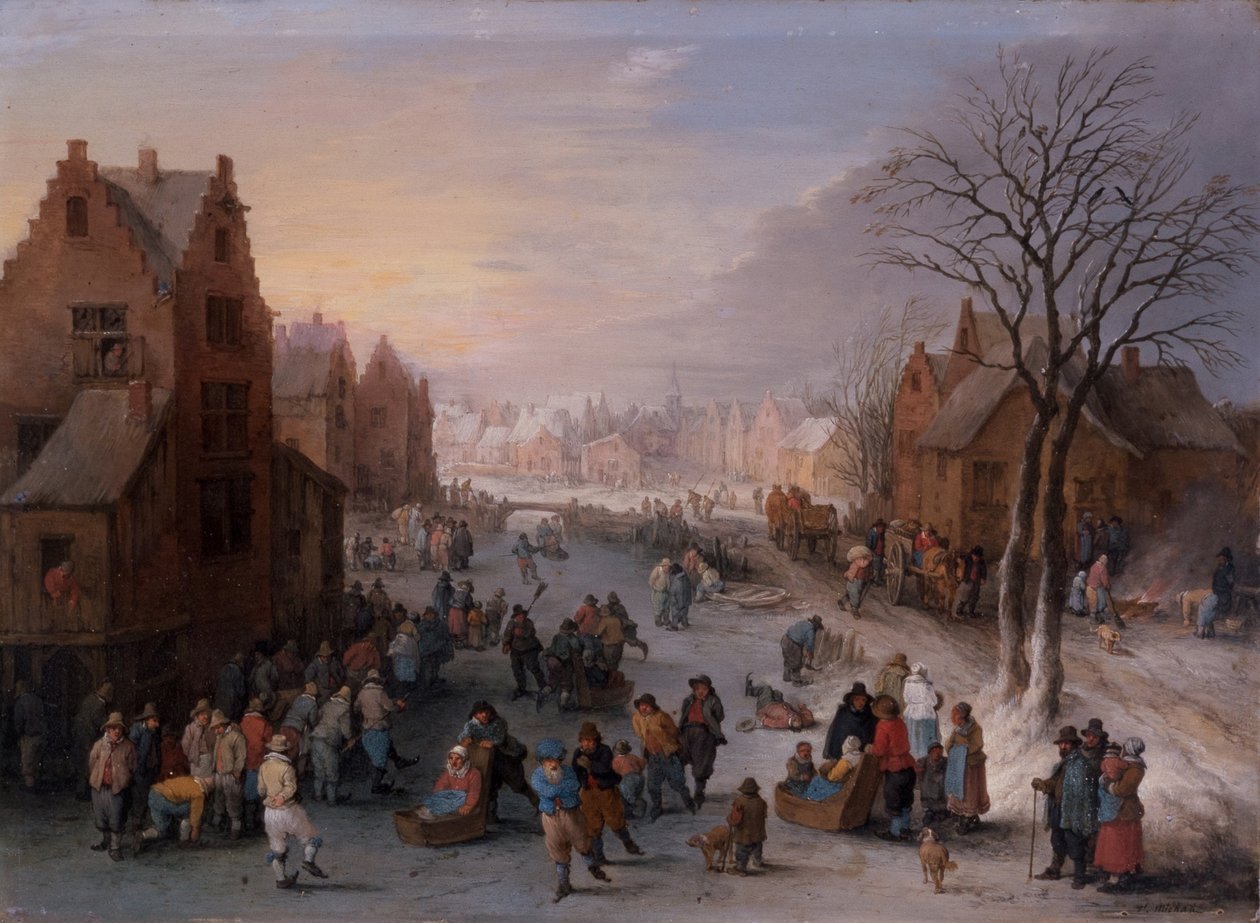 Et vinterbybillede med talrige figurer af Theobald Michau