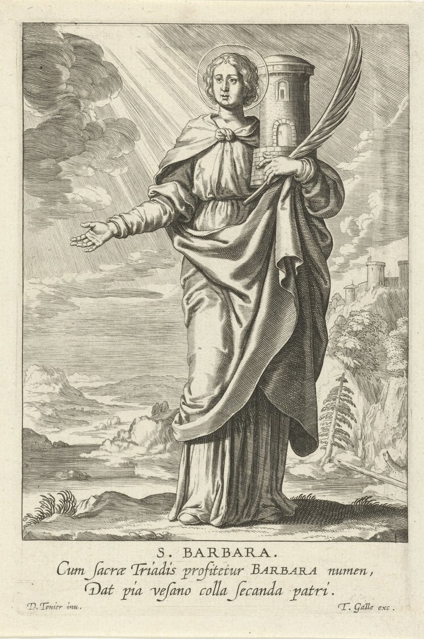 Sankt Barbara St. Barbara (titel på objekt) Feminine heiligen (serietitel) Mirror Illuminated Virgin (serietitel) af Theodoor Galle