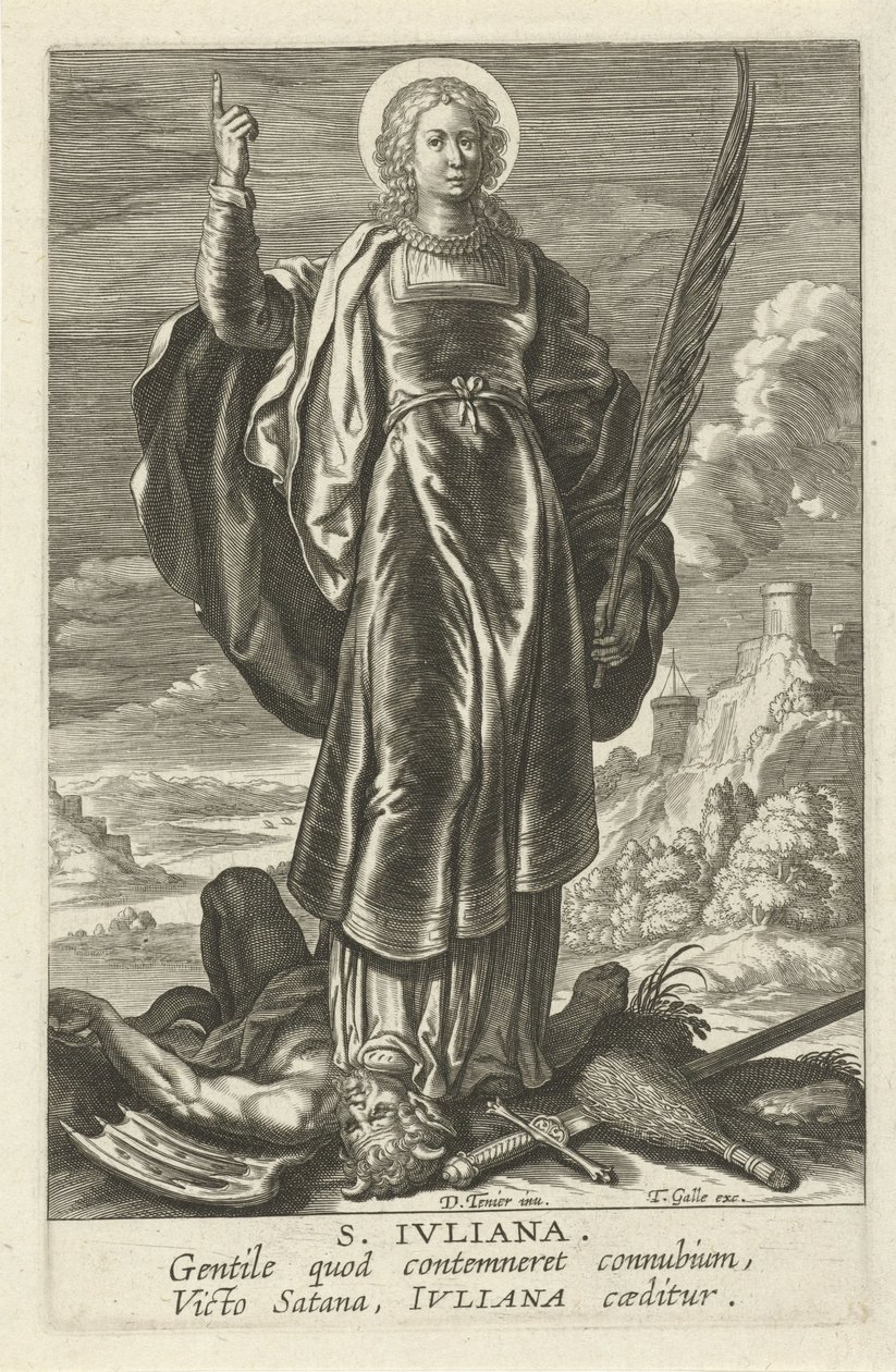 Hellige Juliana St. Juliana (titel på objekt) Feminine heiligen (serietitel) Mirror Illuminated Virgin (serietitel) af Theodoor Galle