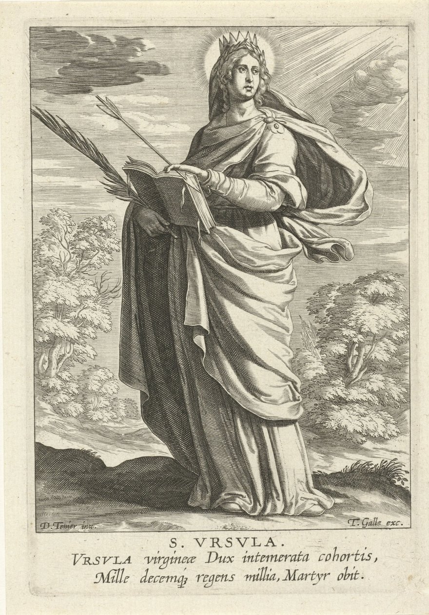 Sankt Ursula S. Vrsvla (titel på objekt) Feminine heiligen (serietitel) Mirror Illuminated Virgin (serietitel) af Theodoor Galle