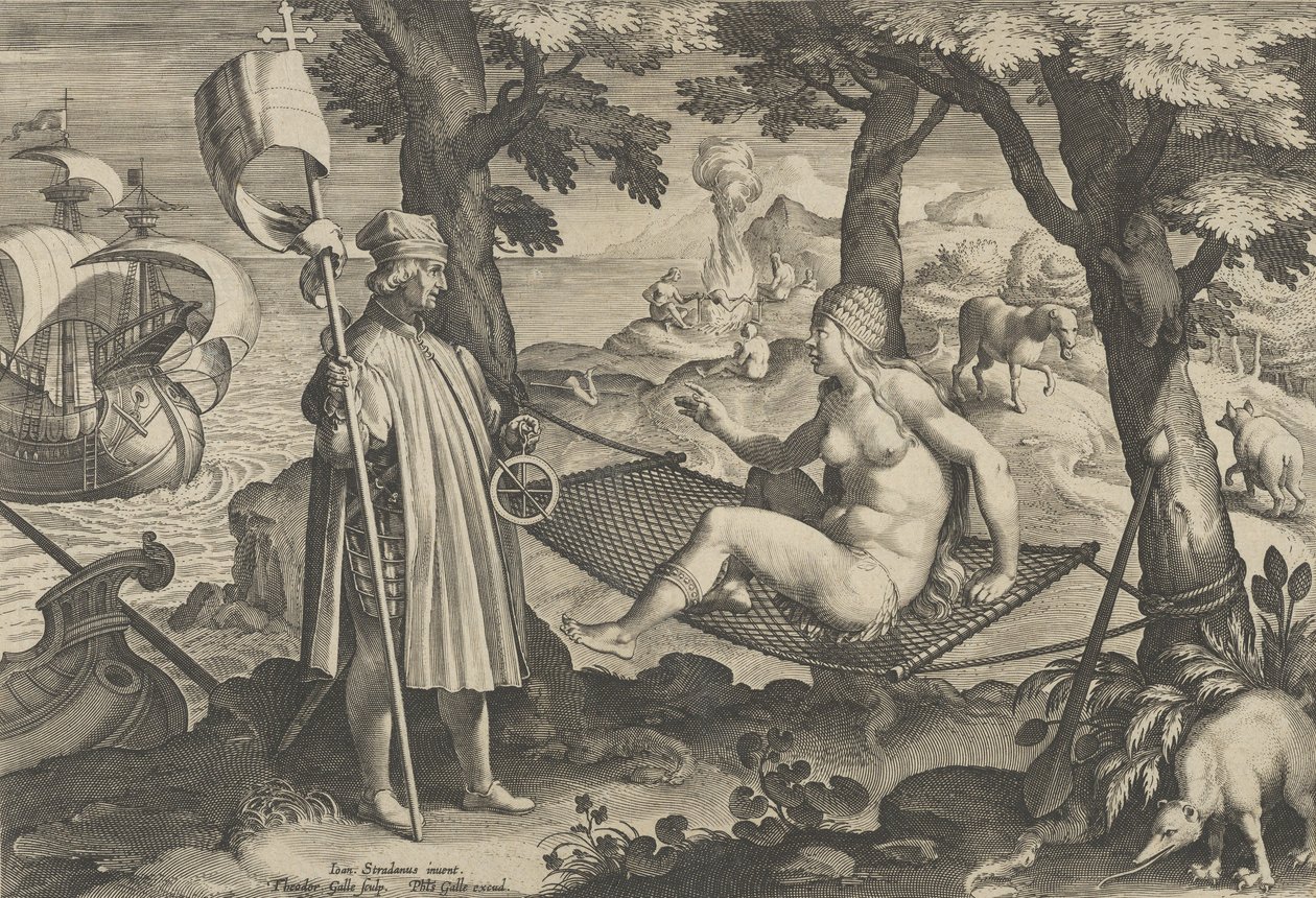 New Inventions of Modern Times [Nova Reperta], The Discovery of America, plade 1, ca. ..., ca. 1600. af Theodoor Galle