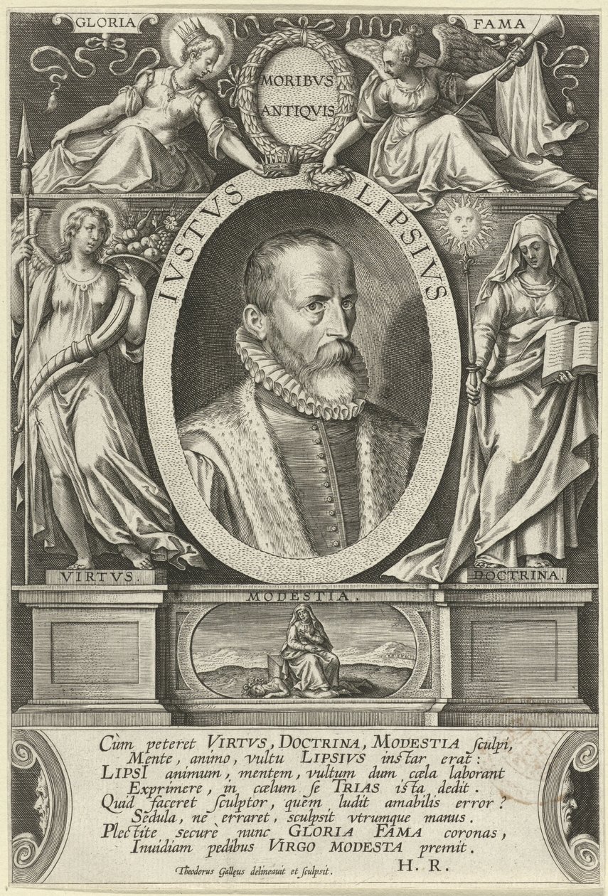 Portret af Justus Lipsius Ivstvs Lipsivs (titel på objekt) af Theodoor Galle